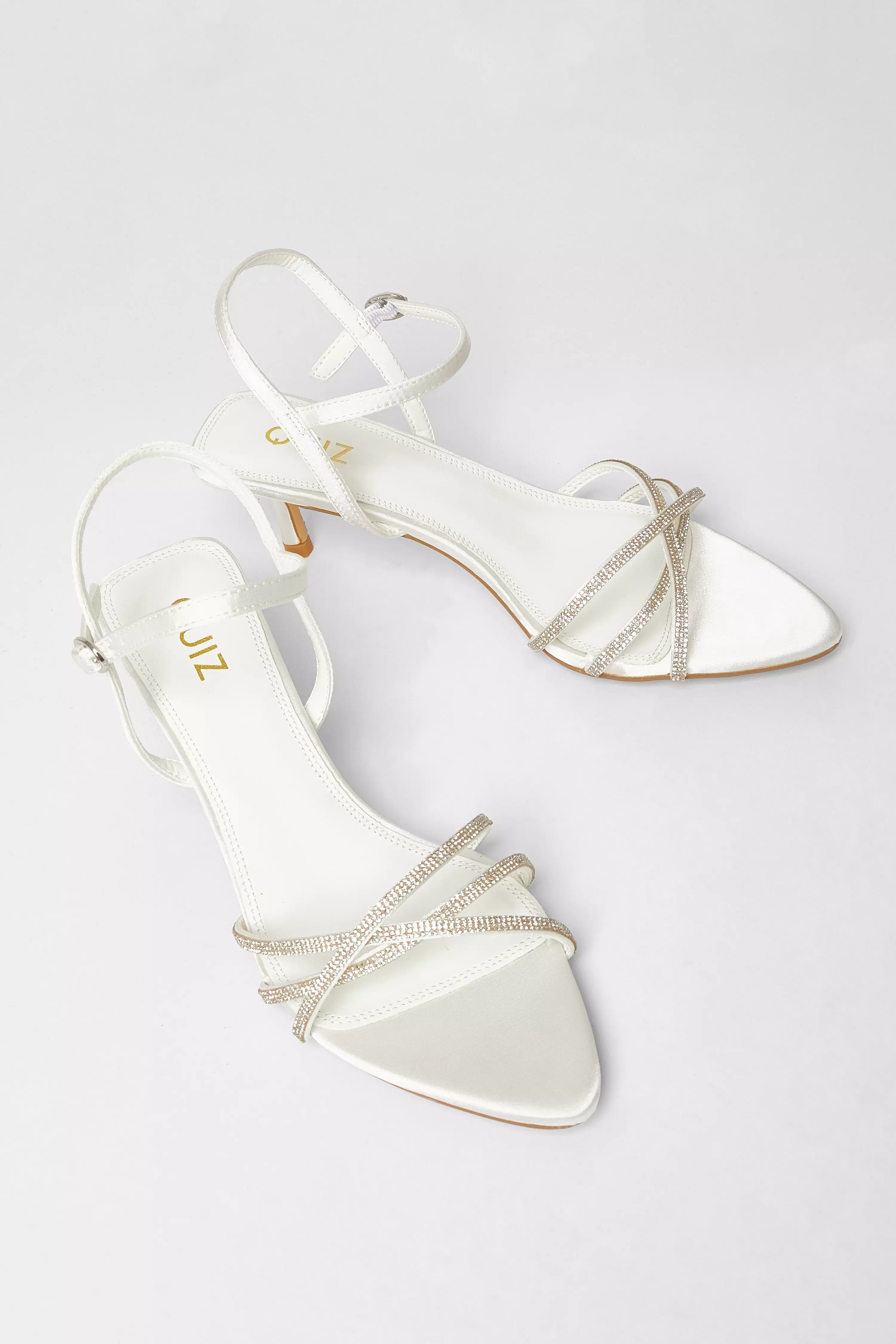 Bridal White Diamante Cross Strap Heels