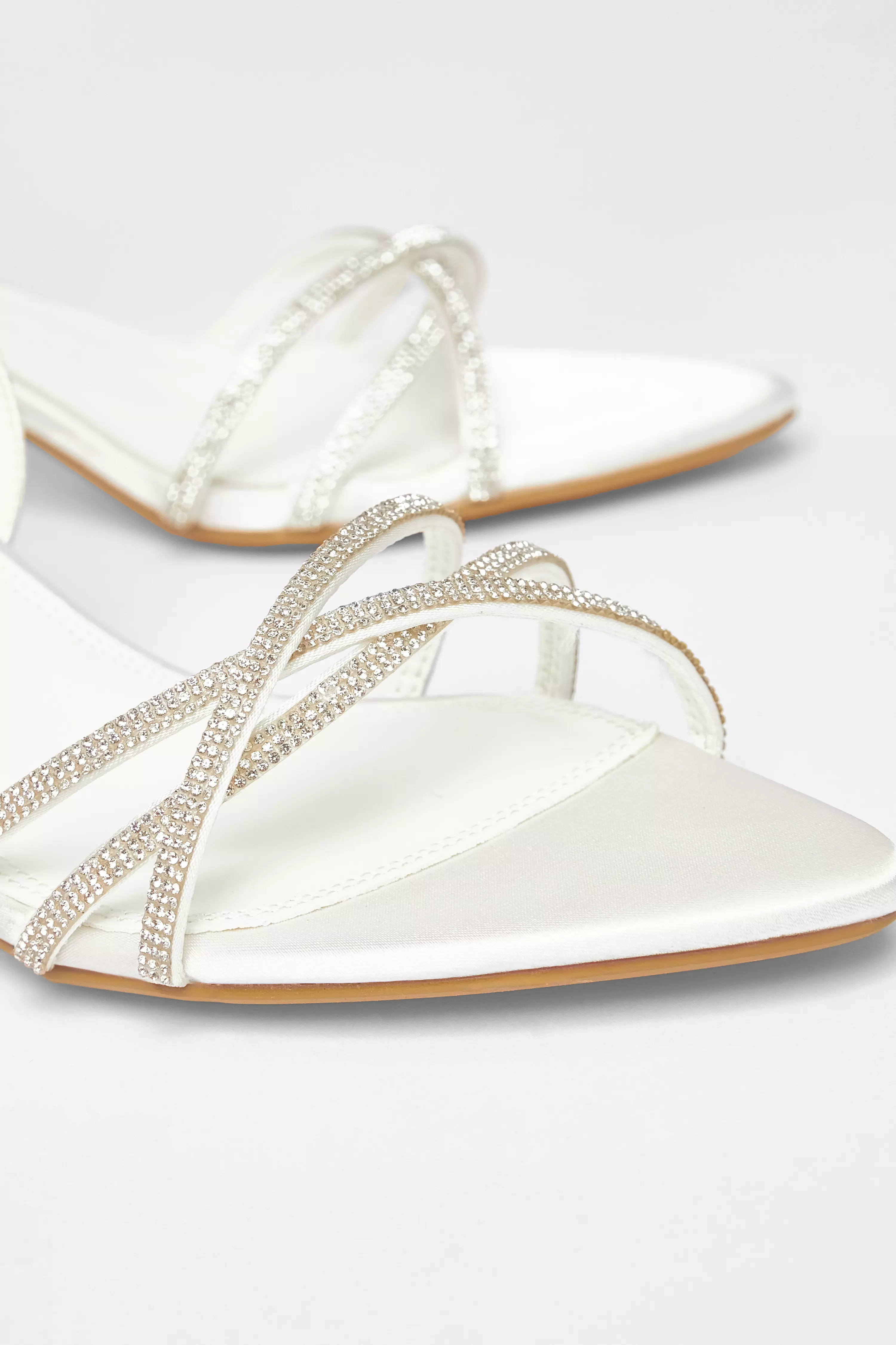 Bridal White Diamante Cross Strap Heels