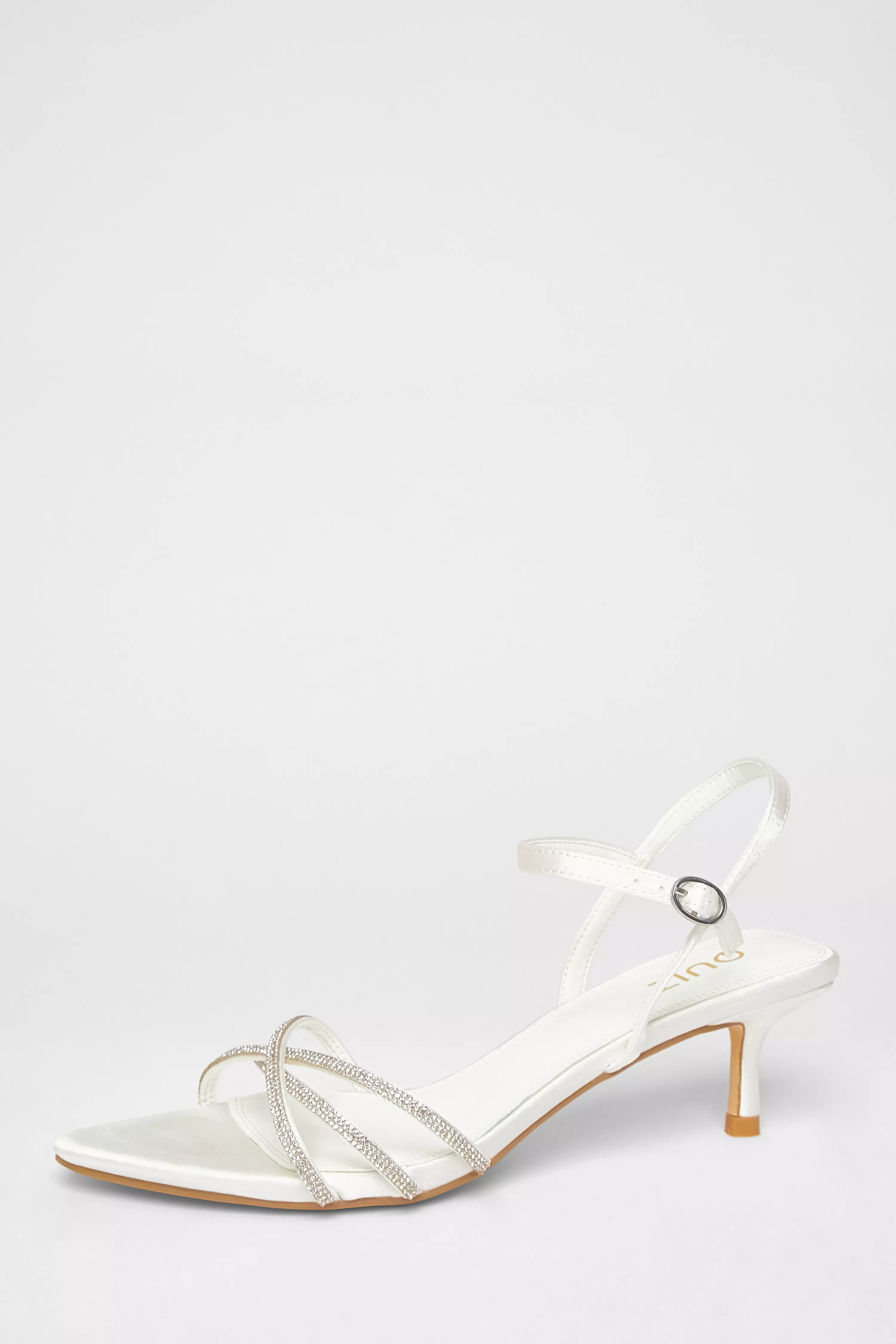 Bridal White Diamante Cross Strap Heels
