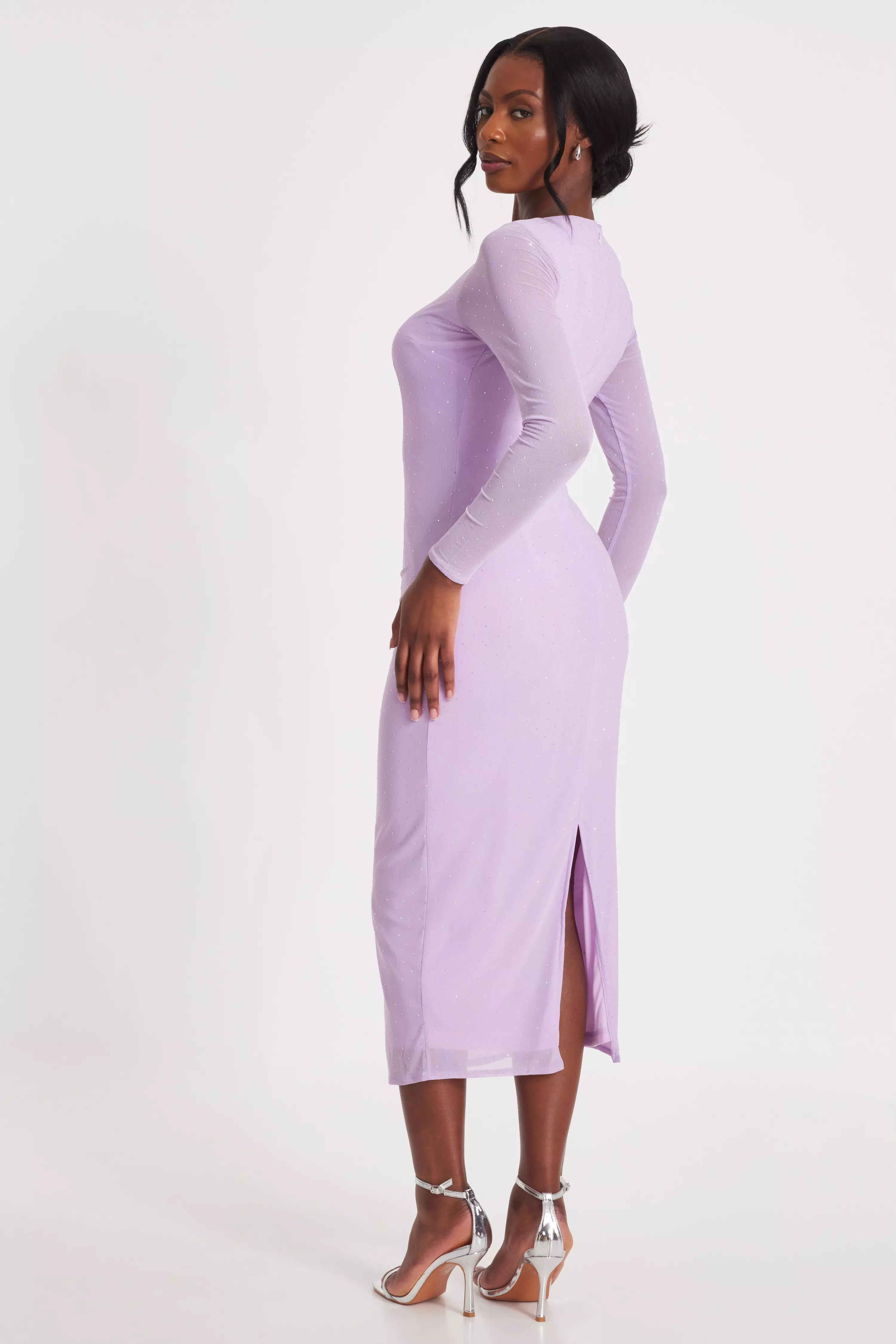 Lilac Mesh Diamante Midaxi Dress