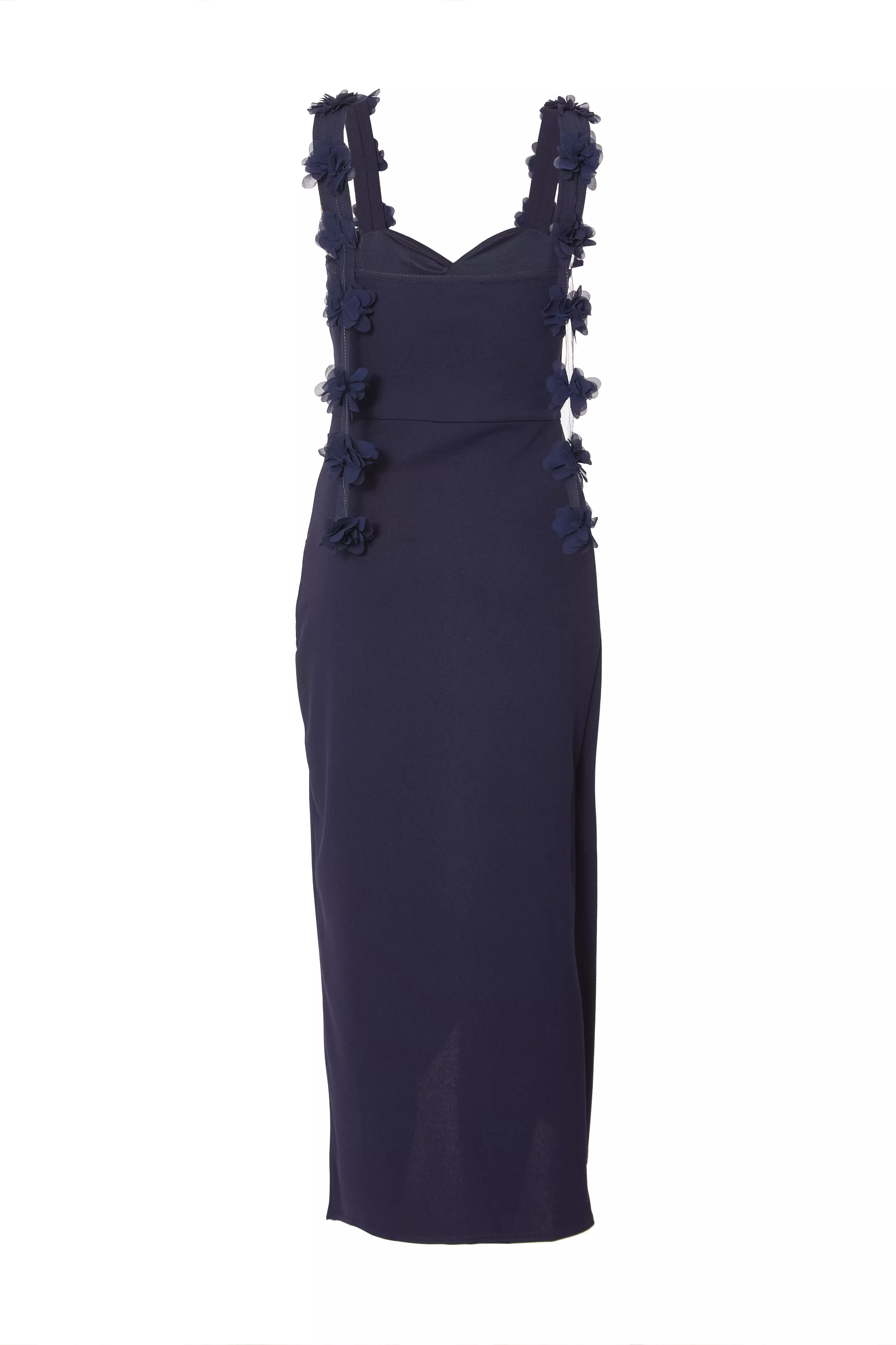 Navy Floral Trim Midaxi Dress
