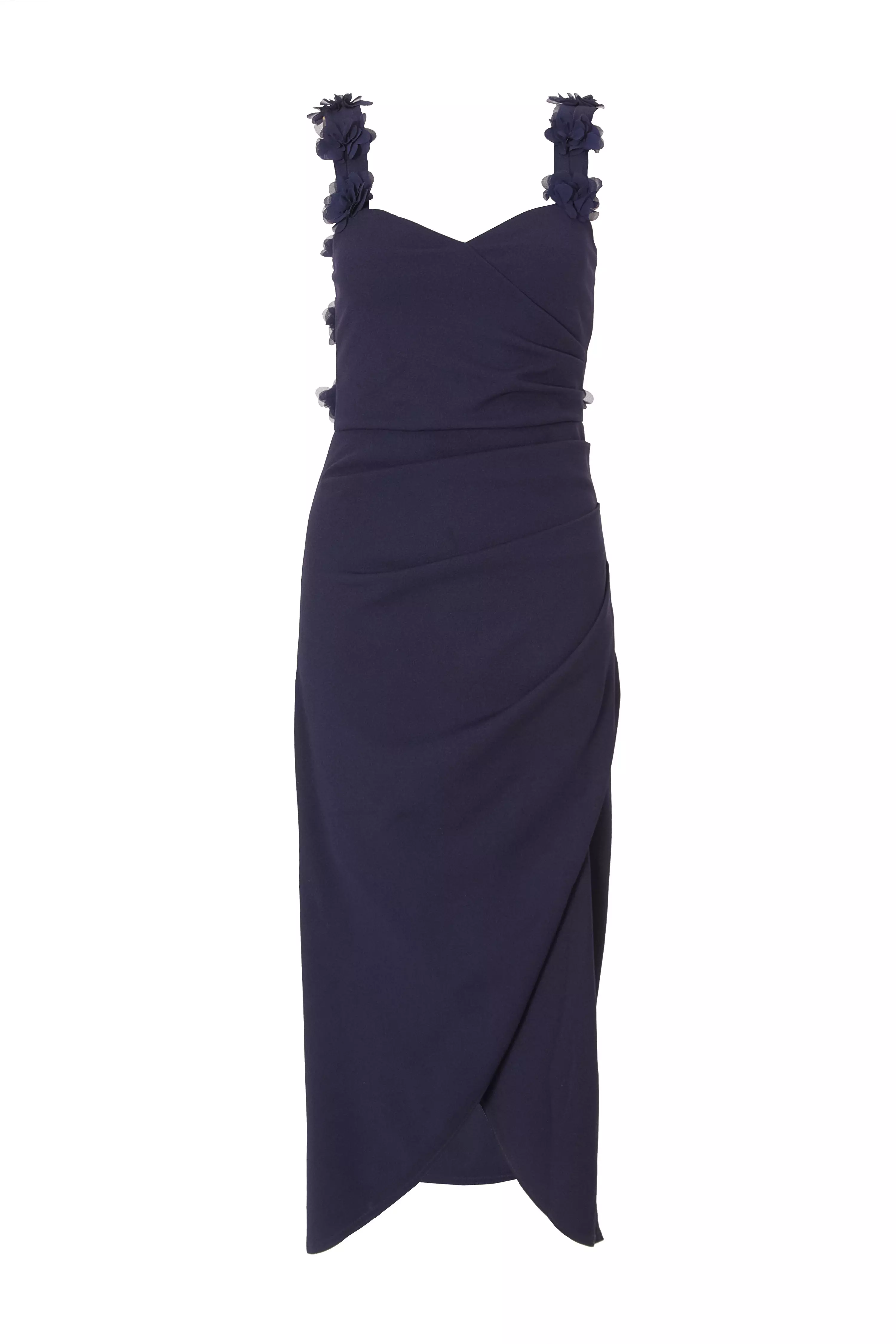 Navy Floral Trim Midaxi Dress