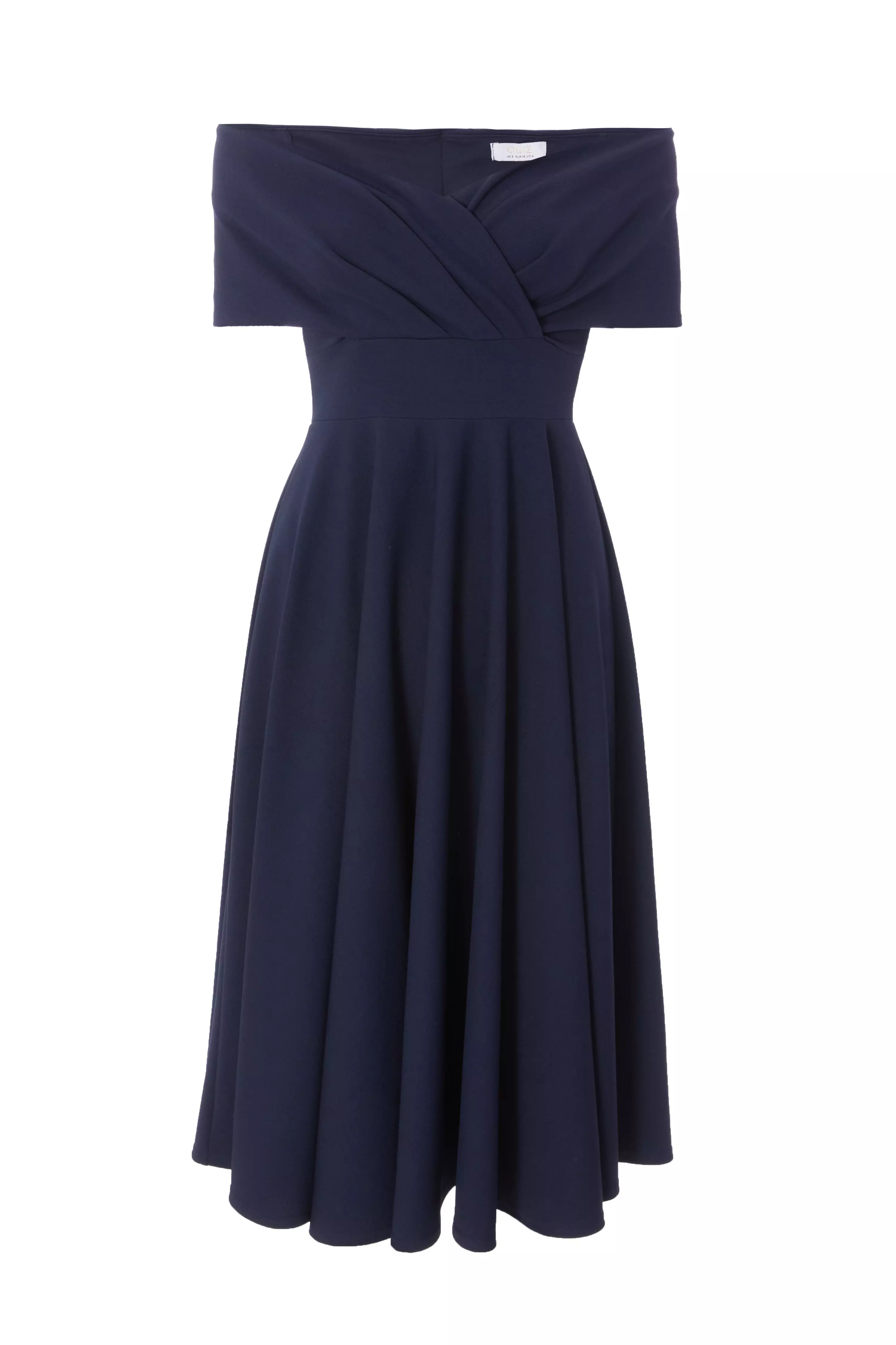 Petite Navy Bardot Midi Dress