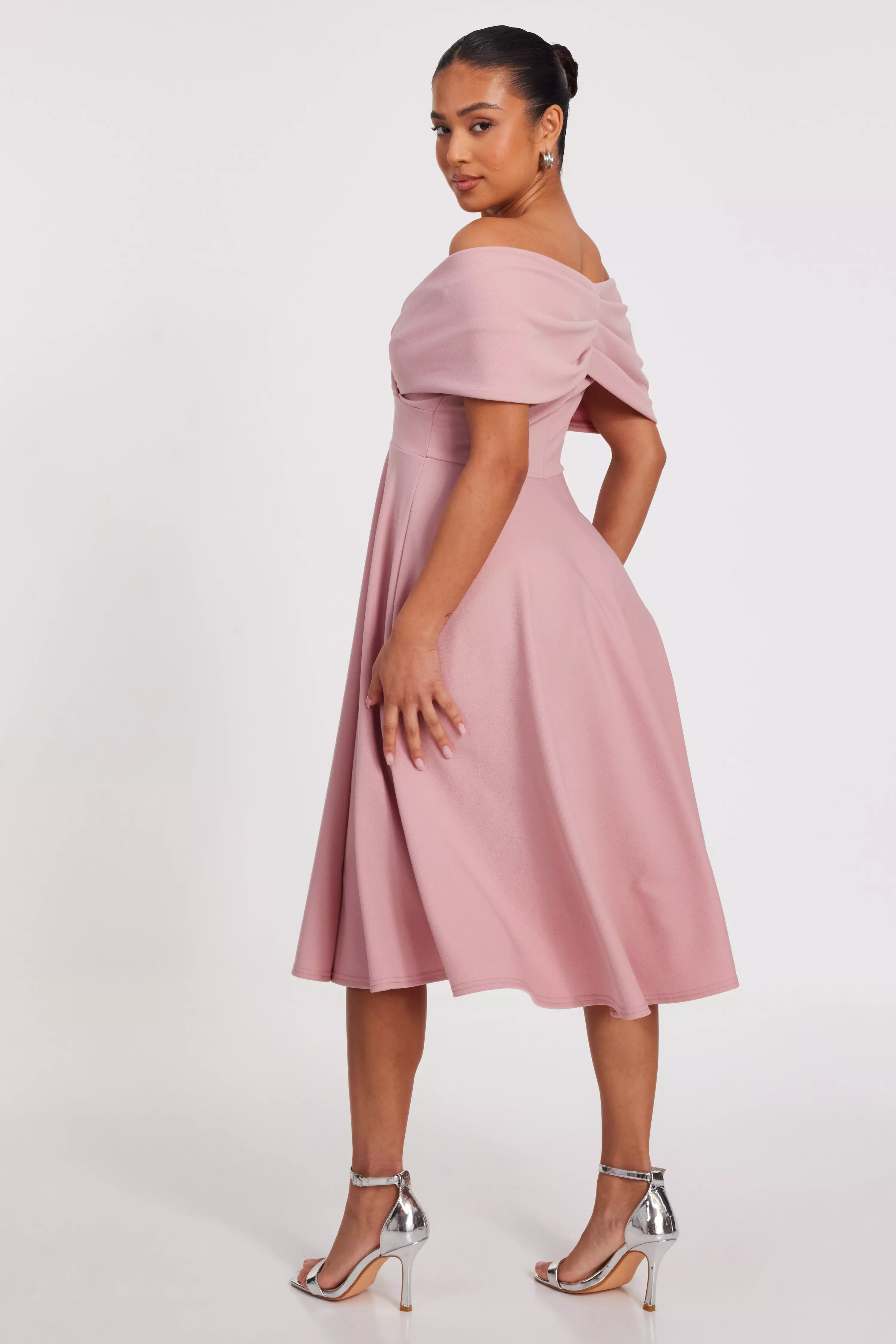 Petite Blush Bardot Midi Dress