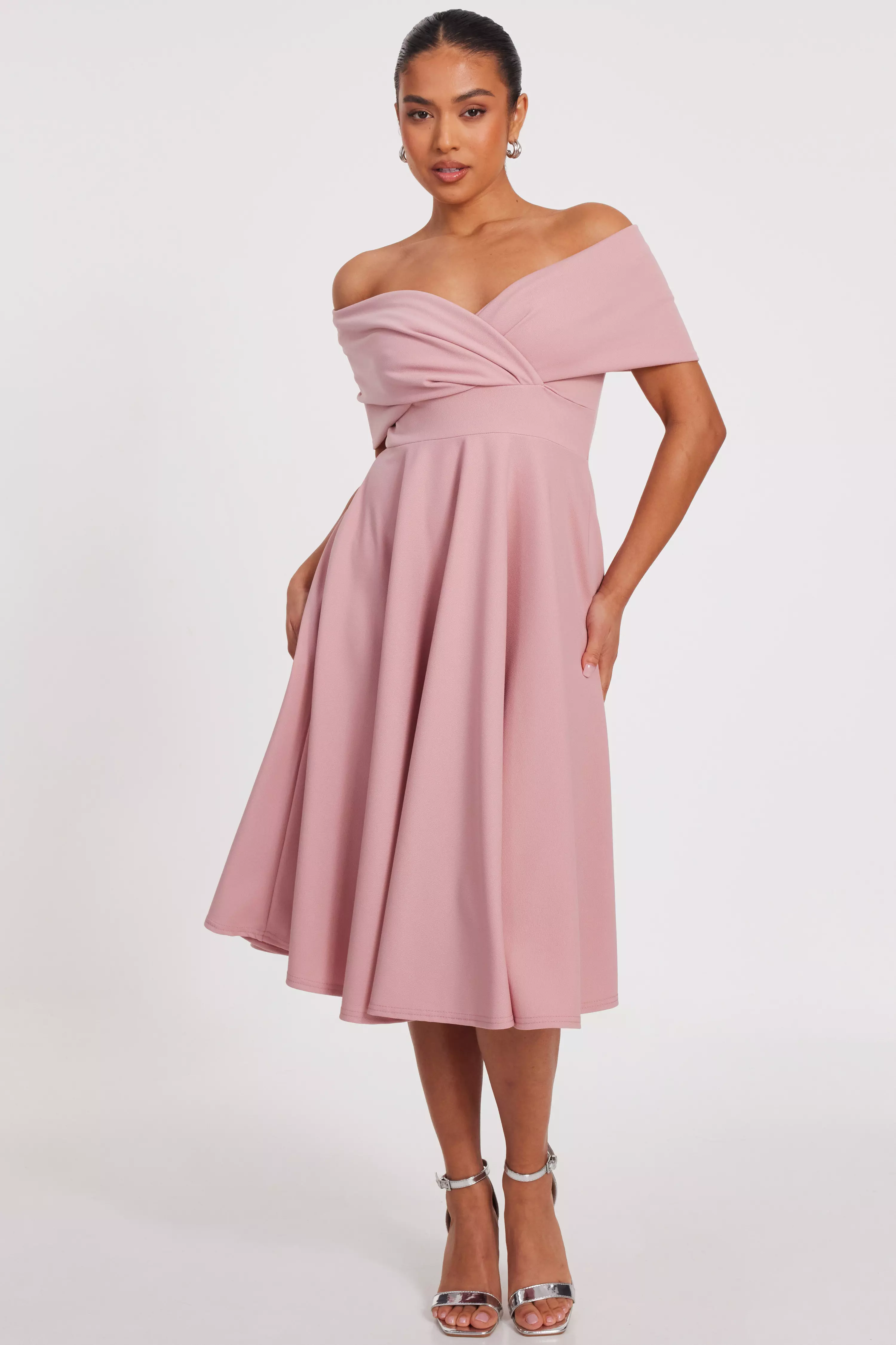 Petite Blush Bardot Midi Dress