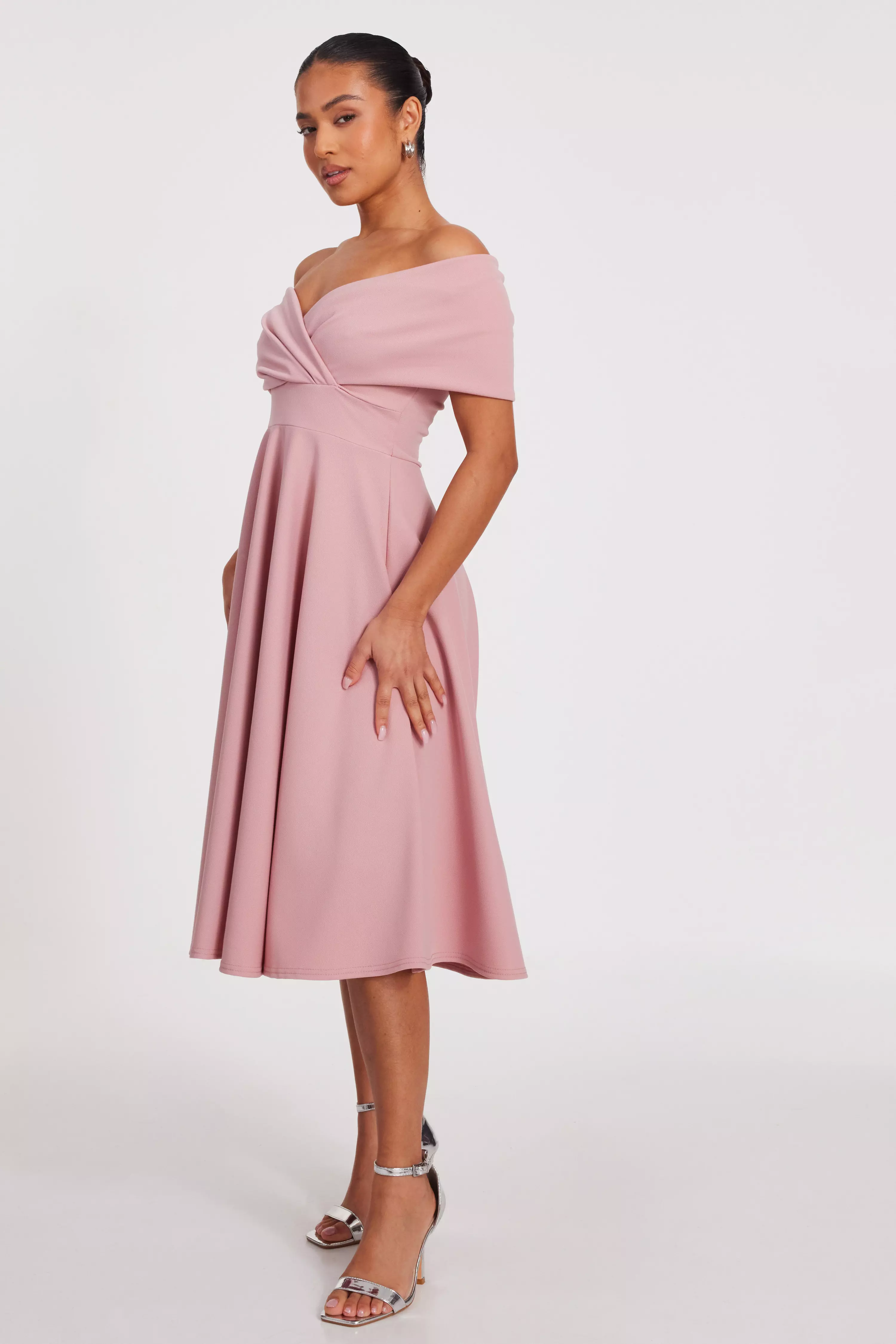 Petite Blush Bardot Midi Dress