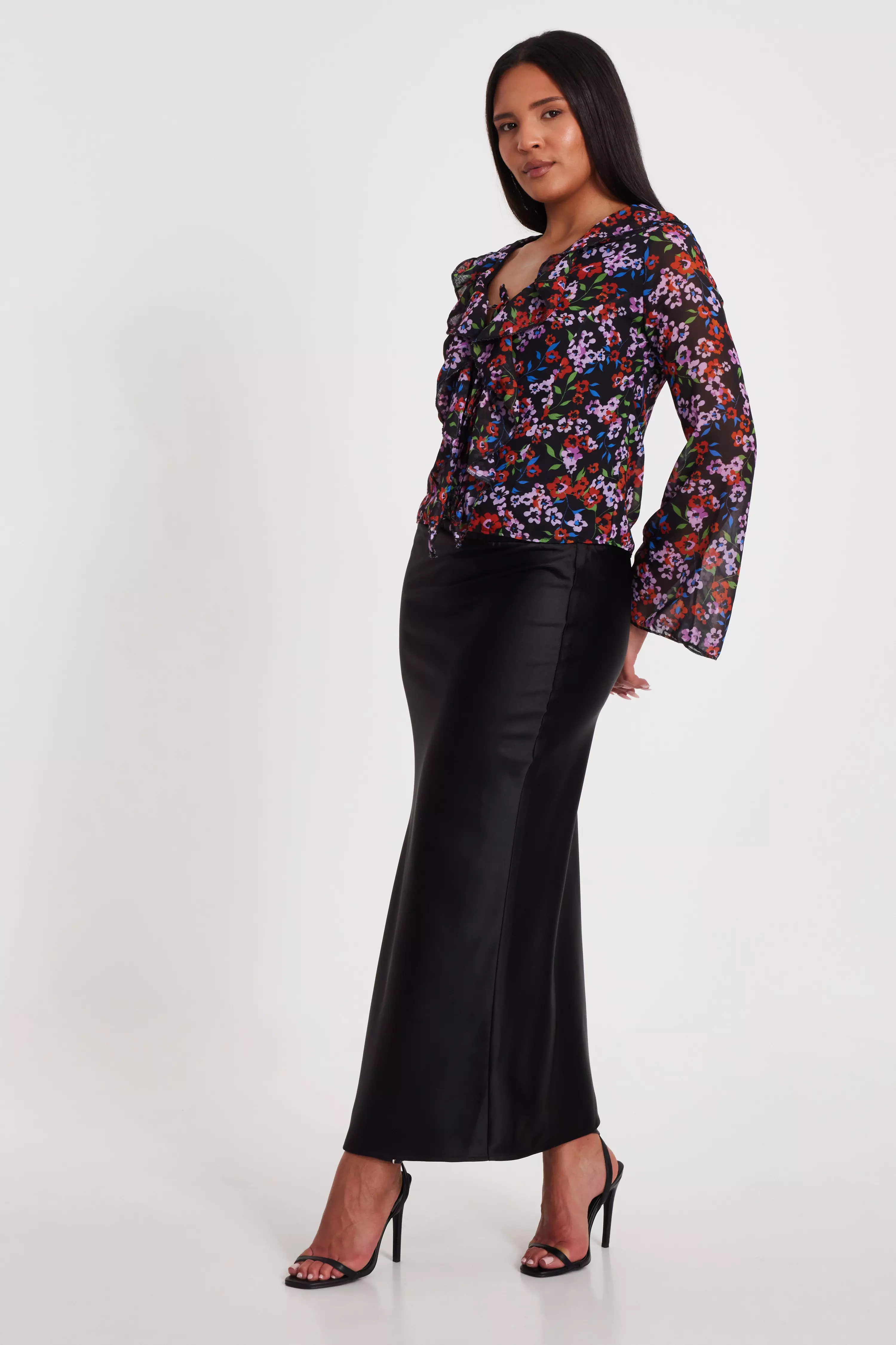 Black Mesh Floral Blouse