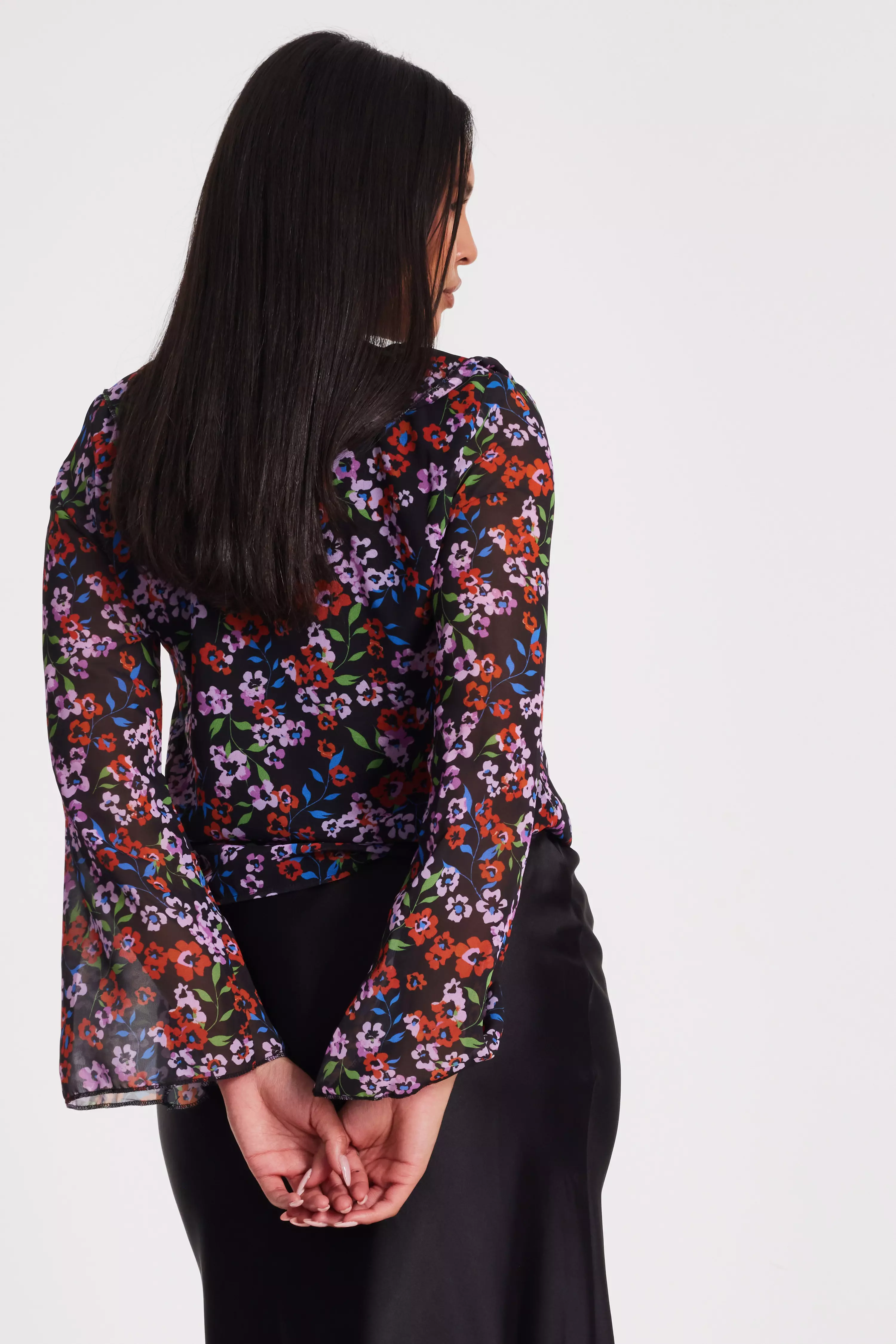 Black Mesh Floral Blouse