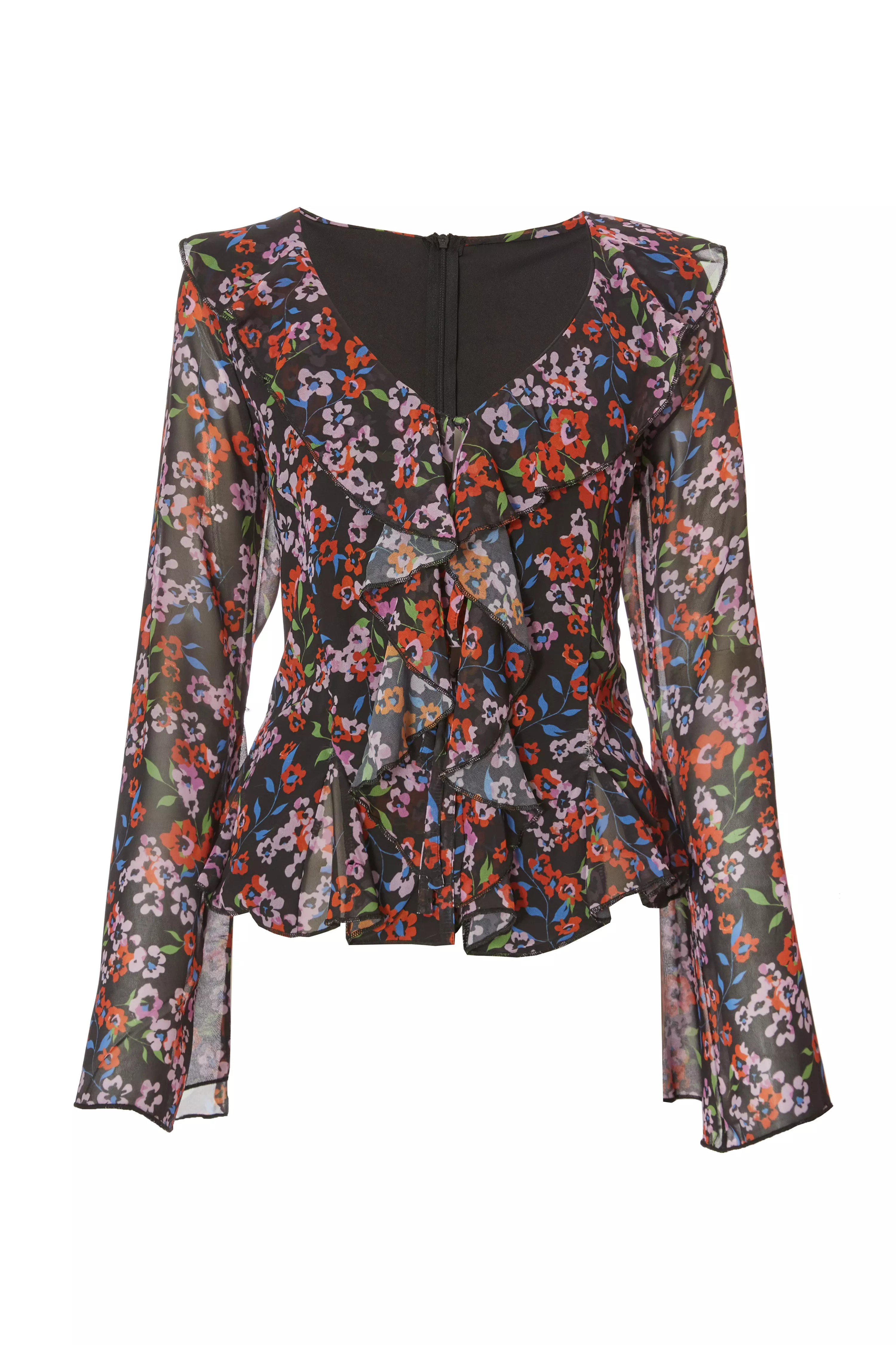 Black Mesh Floral Blouse