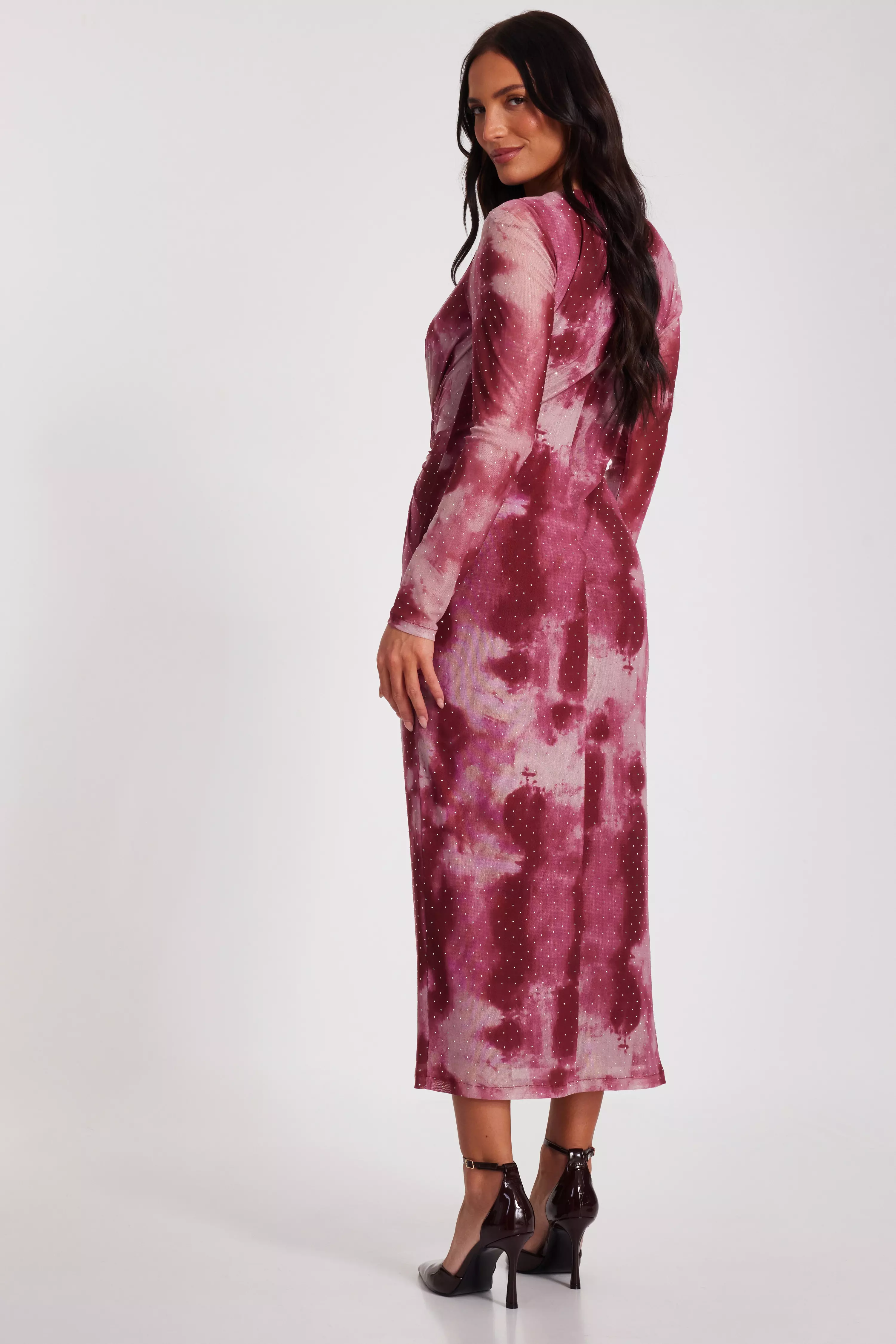 Dark Pink Marble Print Midaxi Dress