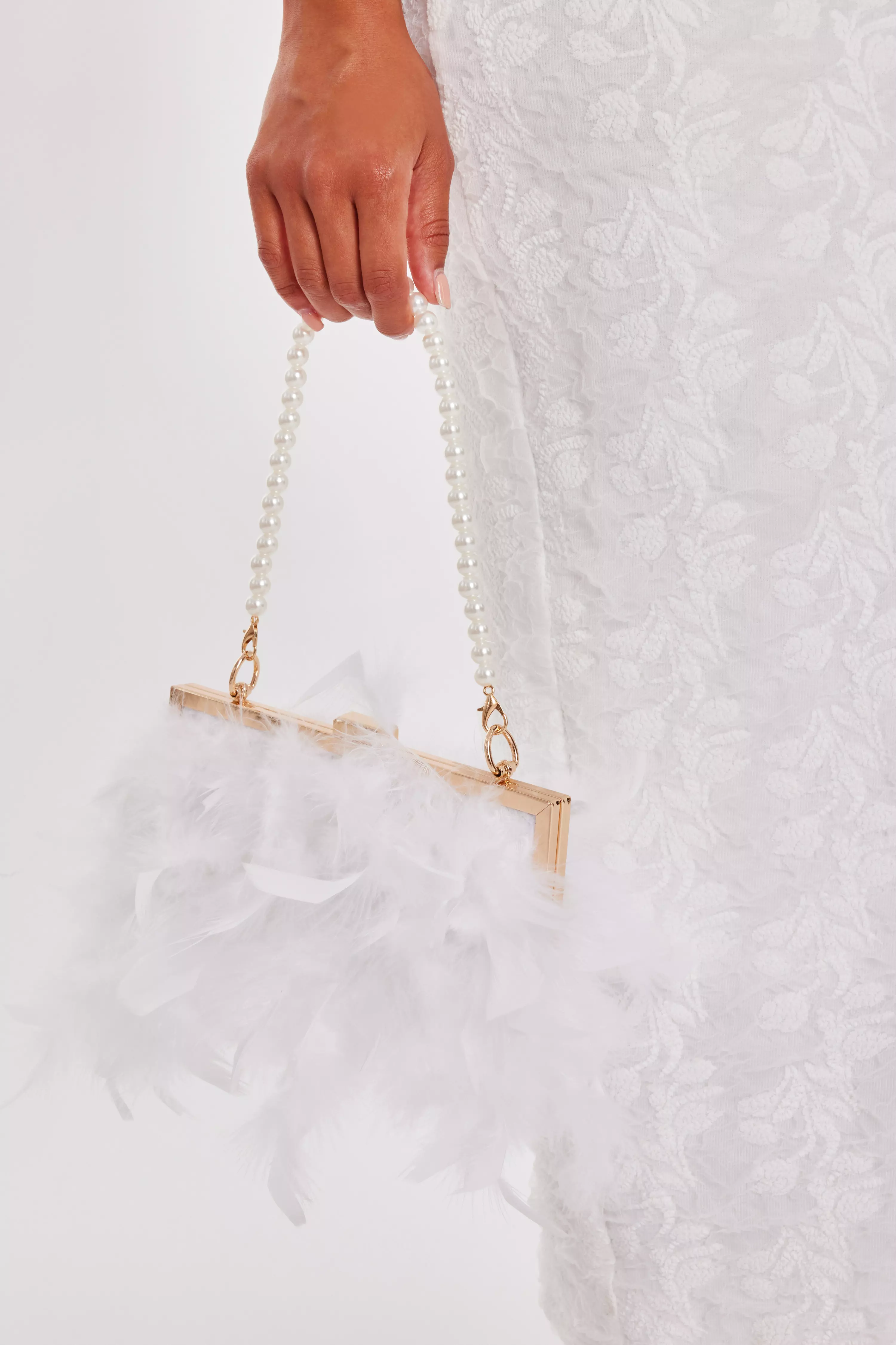 White Feather Clutch Bag