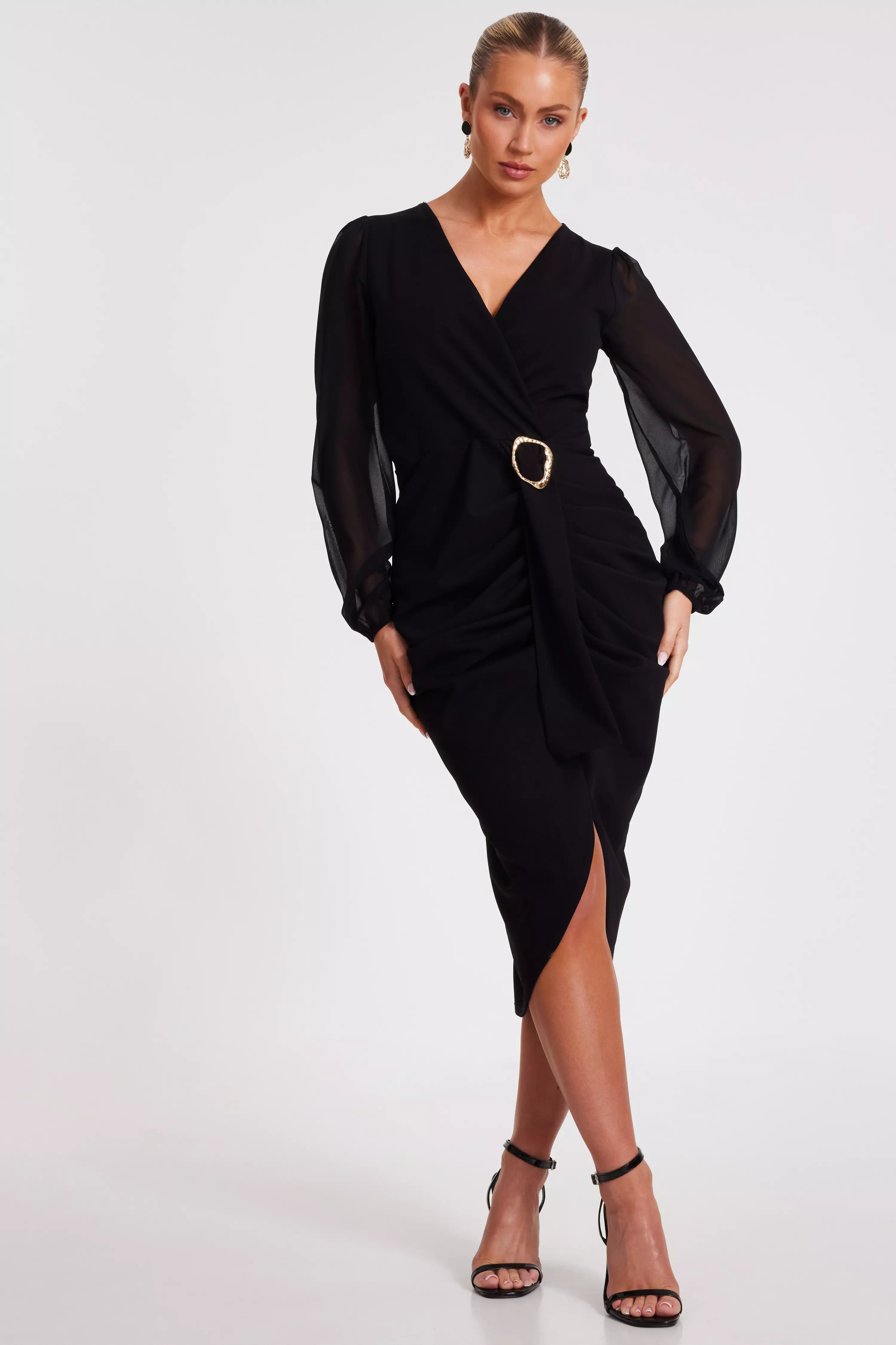 Black Buckle Midi Dress