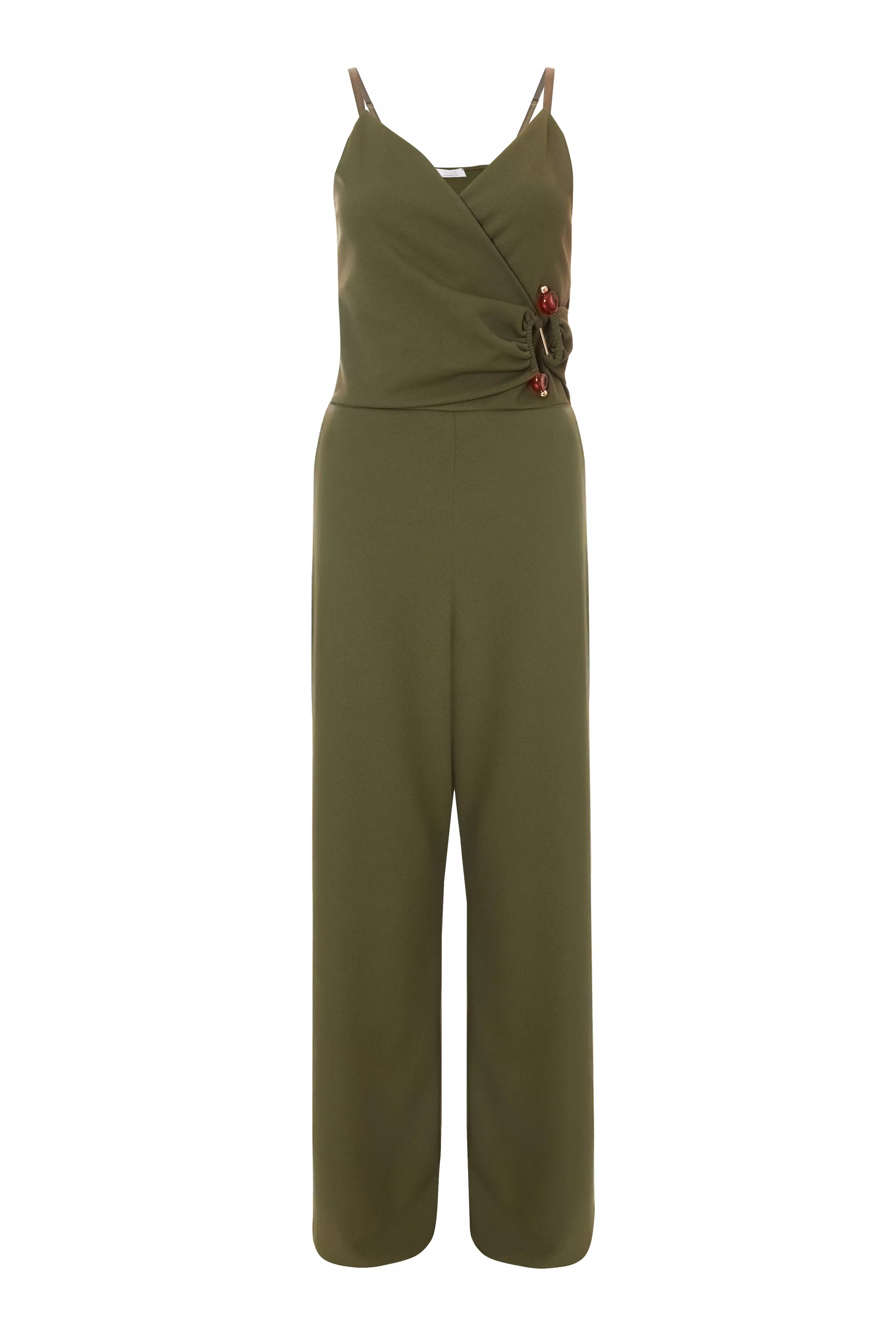 Khaki Strappy Buckle Detail Jumpsuit