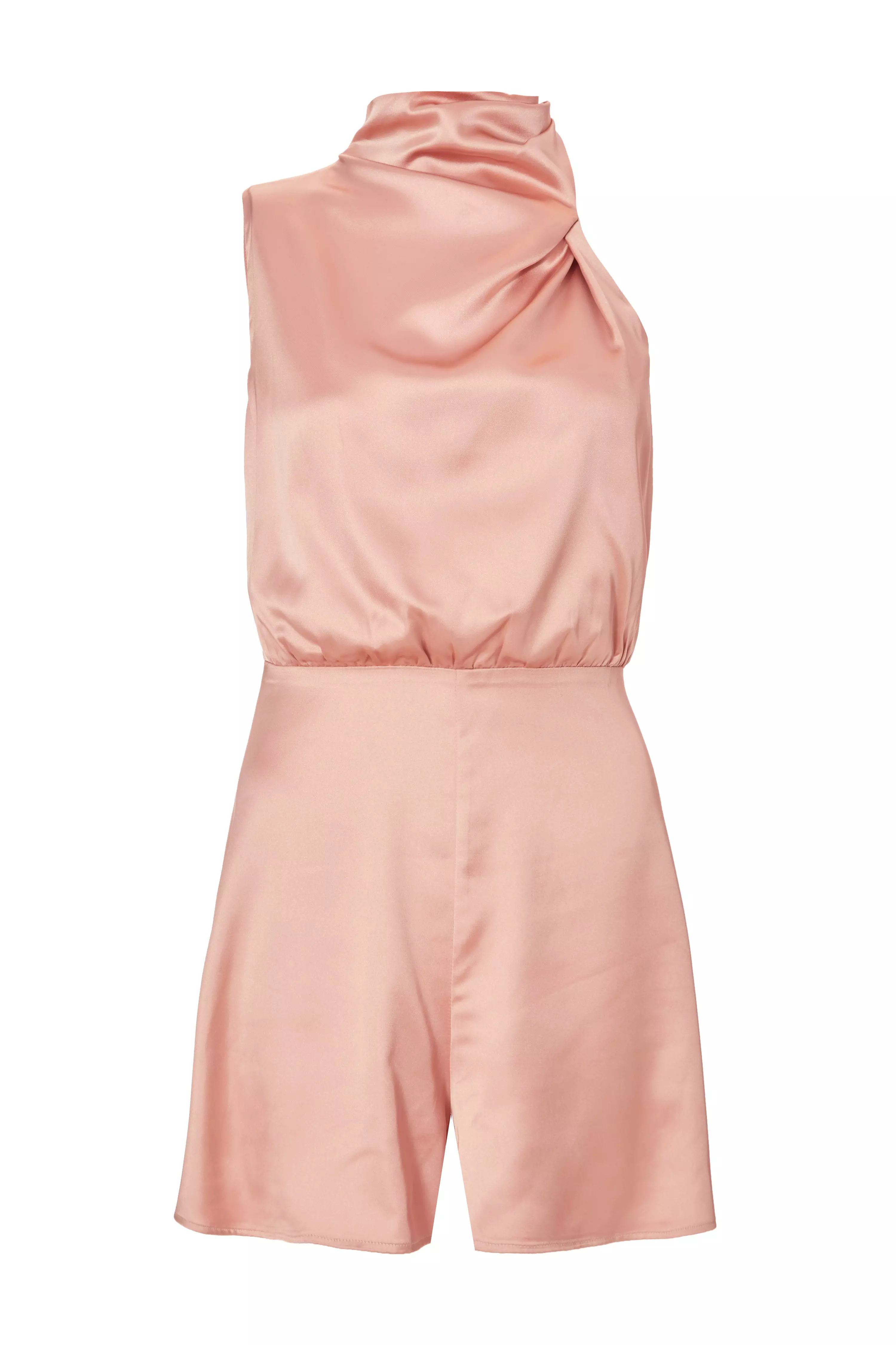 Peach Satin Asymmetric Playsuit 