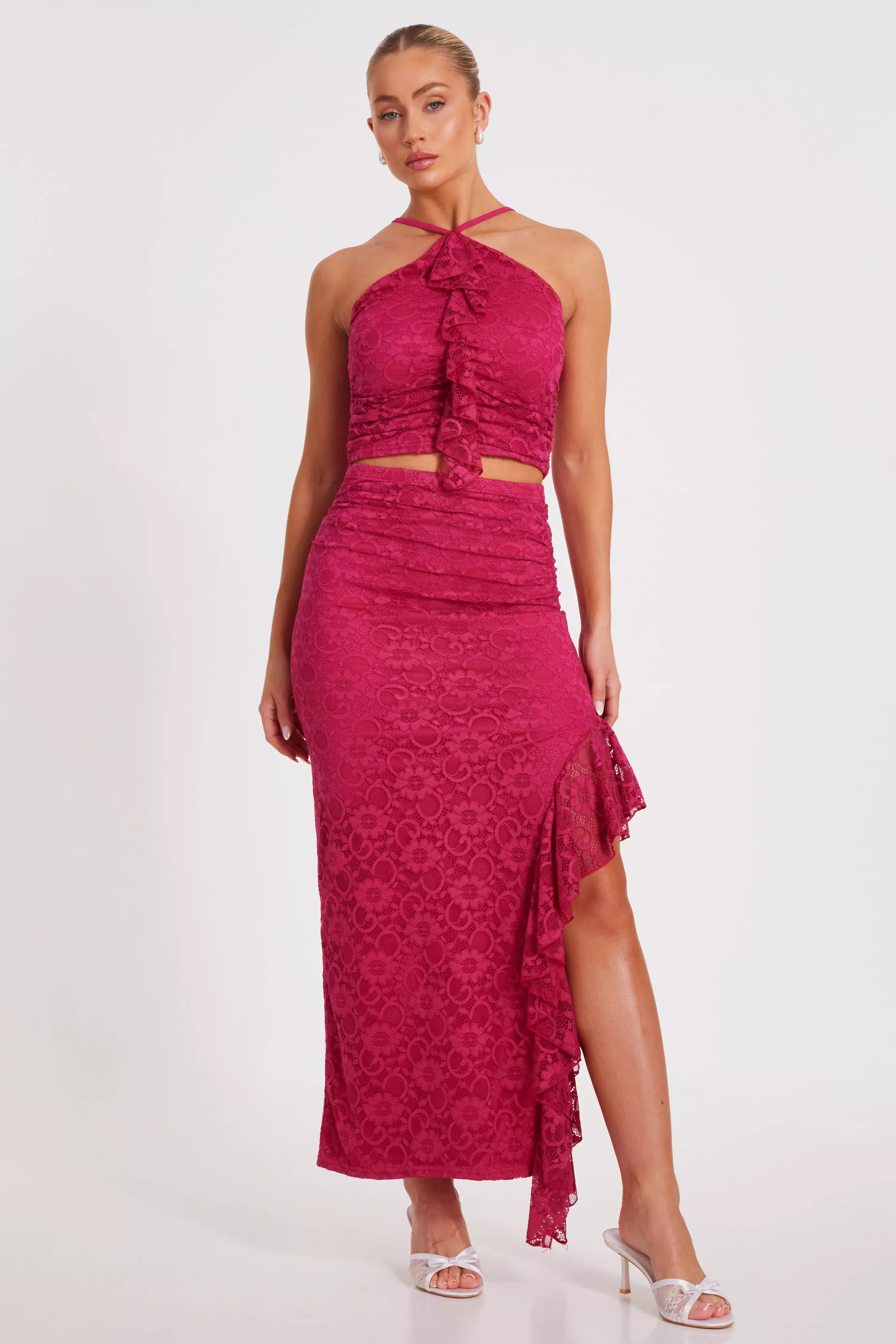 Hot Pink Lace Maxi Skirt