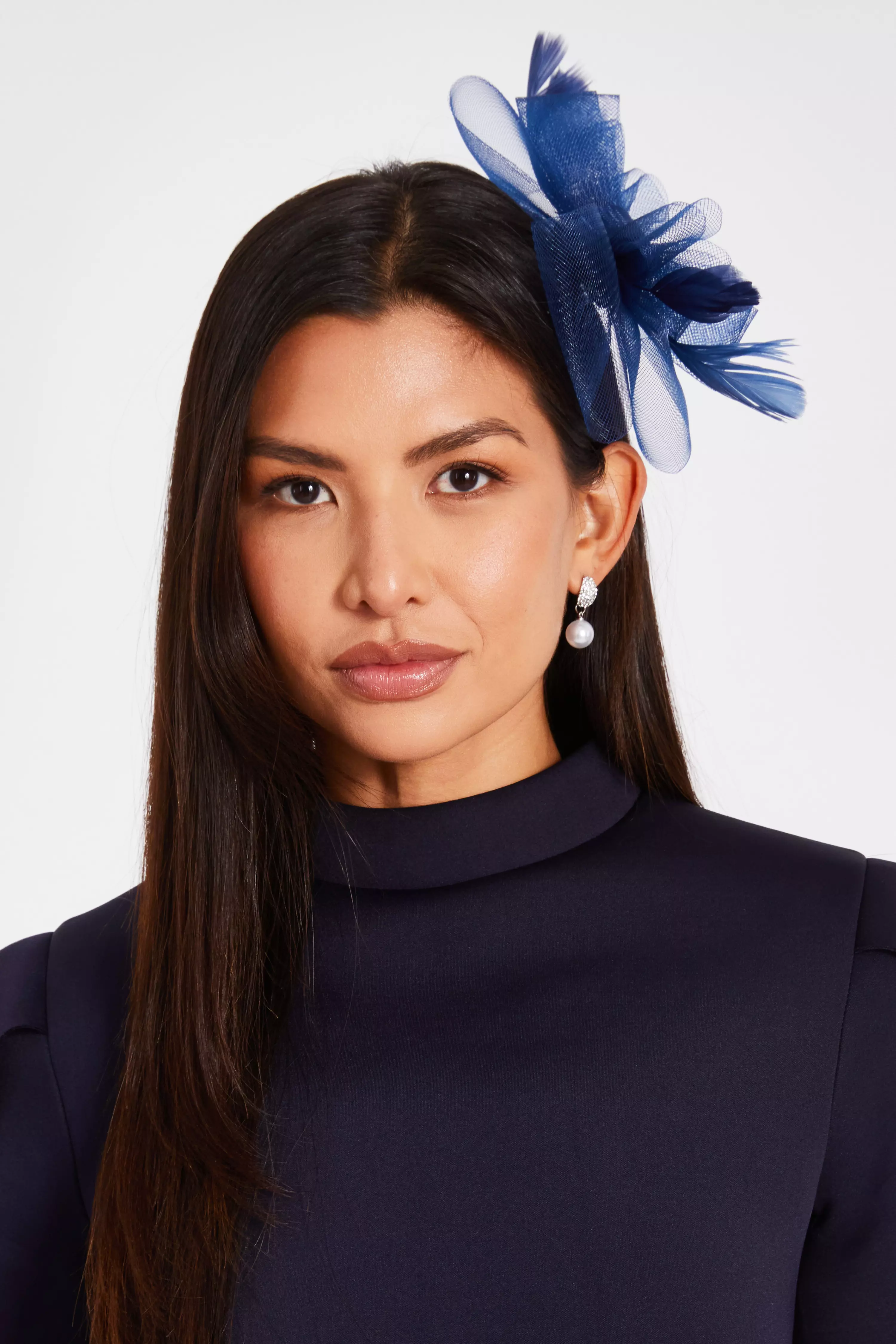Navy Small Bow Clasp Fascinator 
