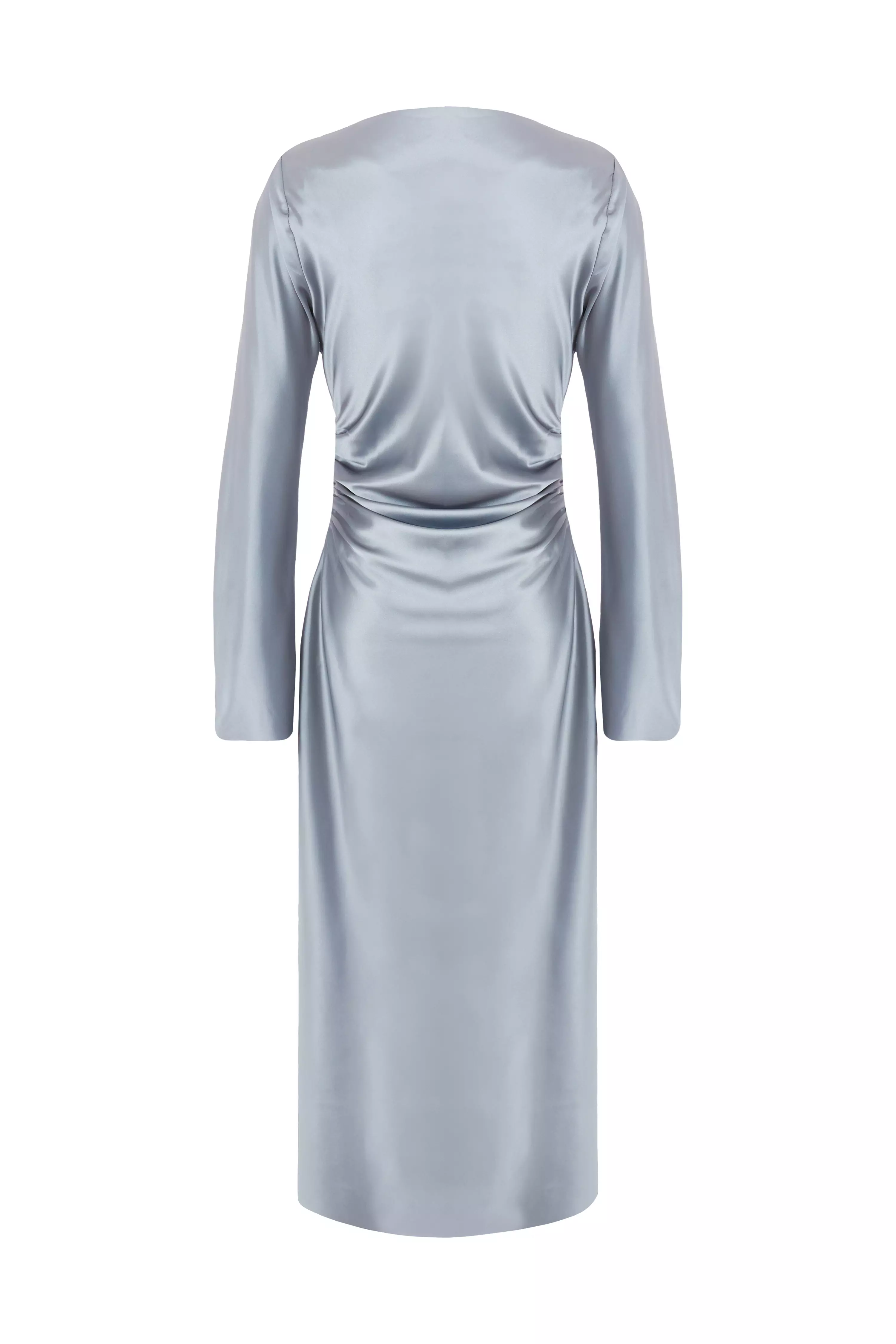 Grey Satin Ruched Side Midaxi Dress