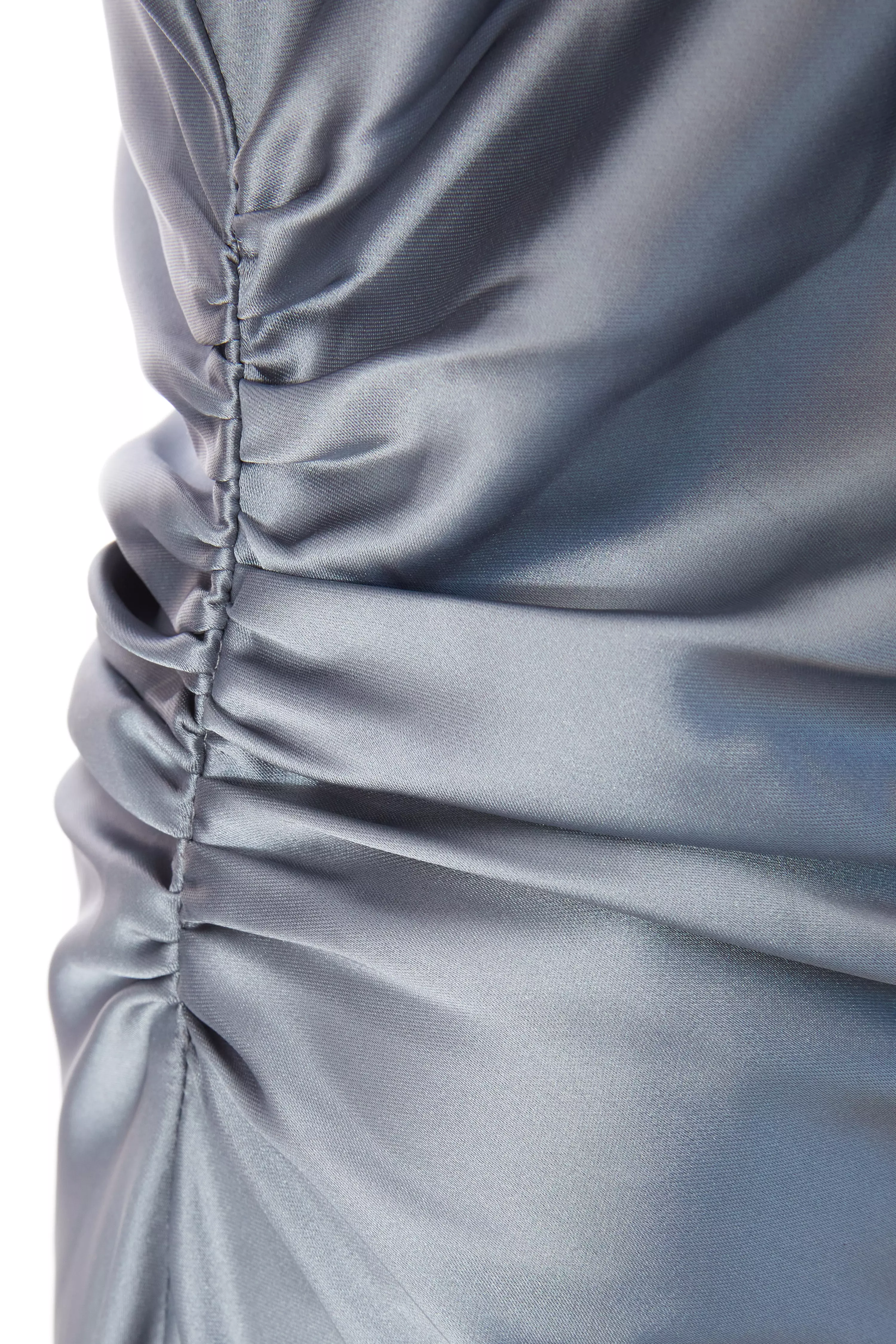 Grey Satin Ruched Side Midaxi Dress