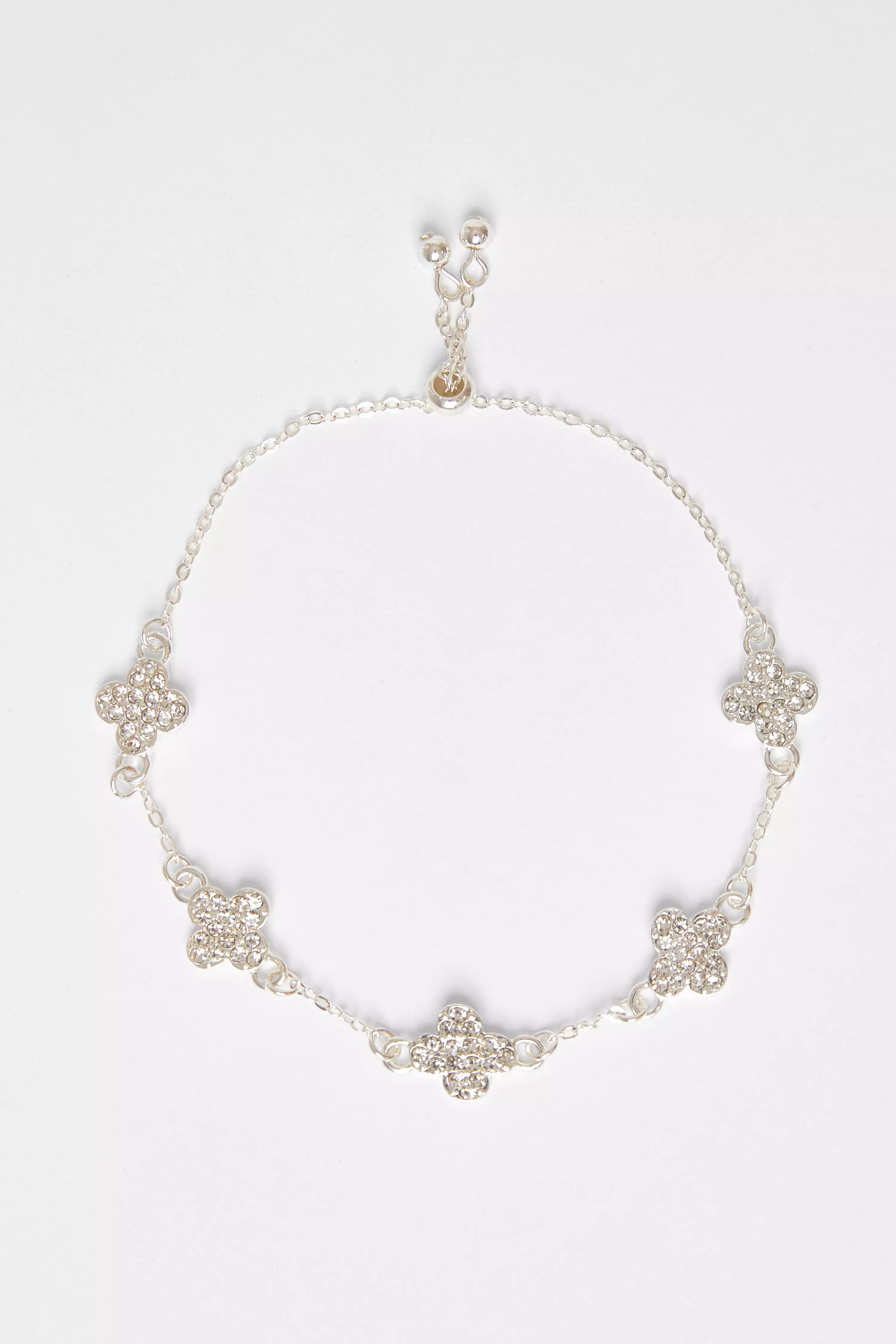 Silver Clover Diamante Toggle Bracelet 