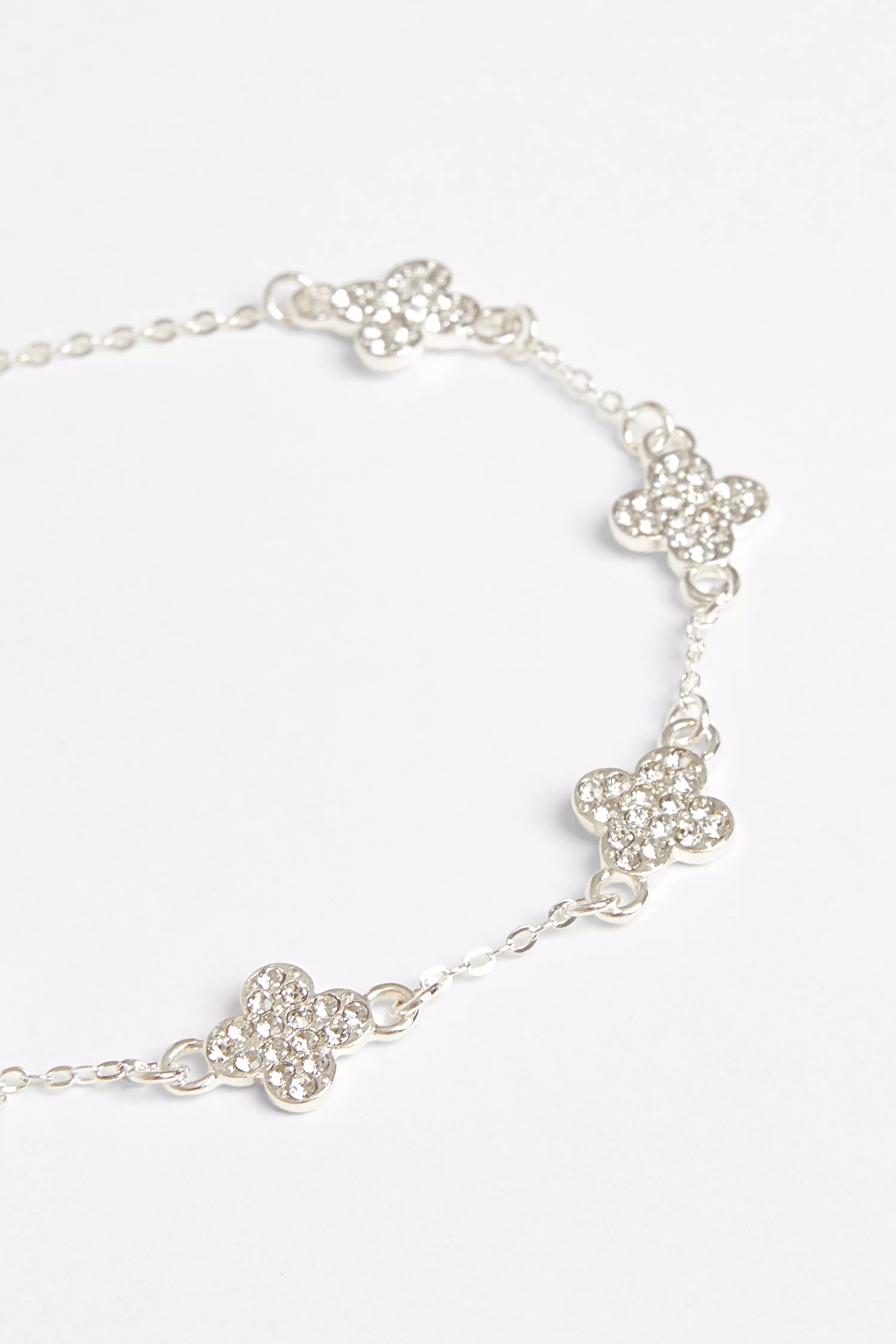 Silver Clover Diamante Toggle Bracelet 