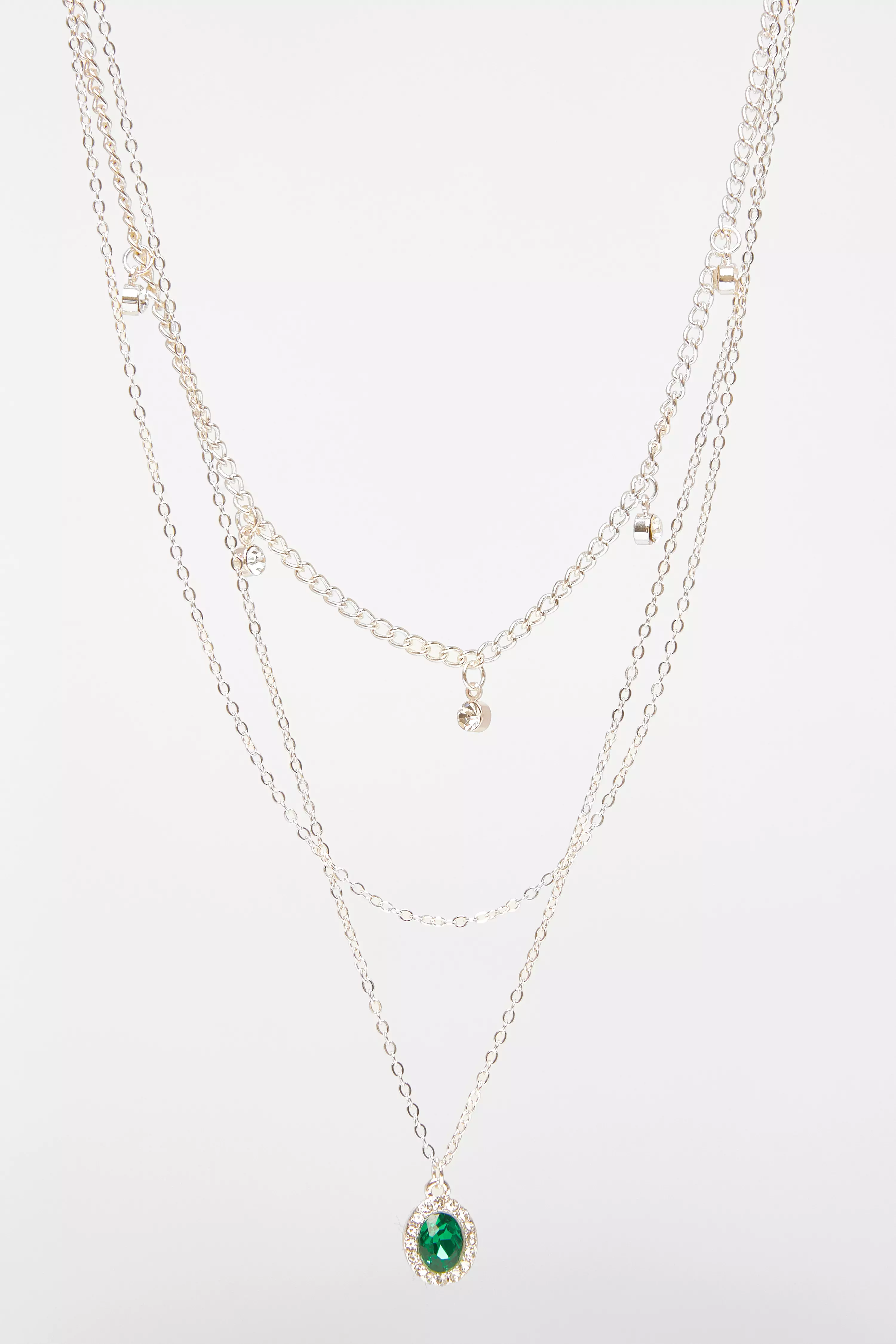 Green Diamante Jewel Layered Necklace 