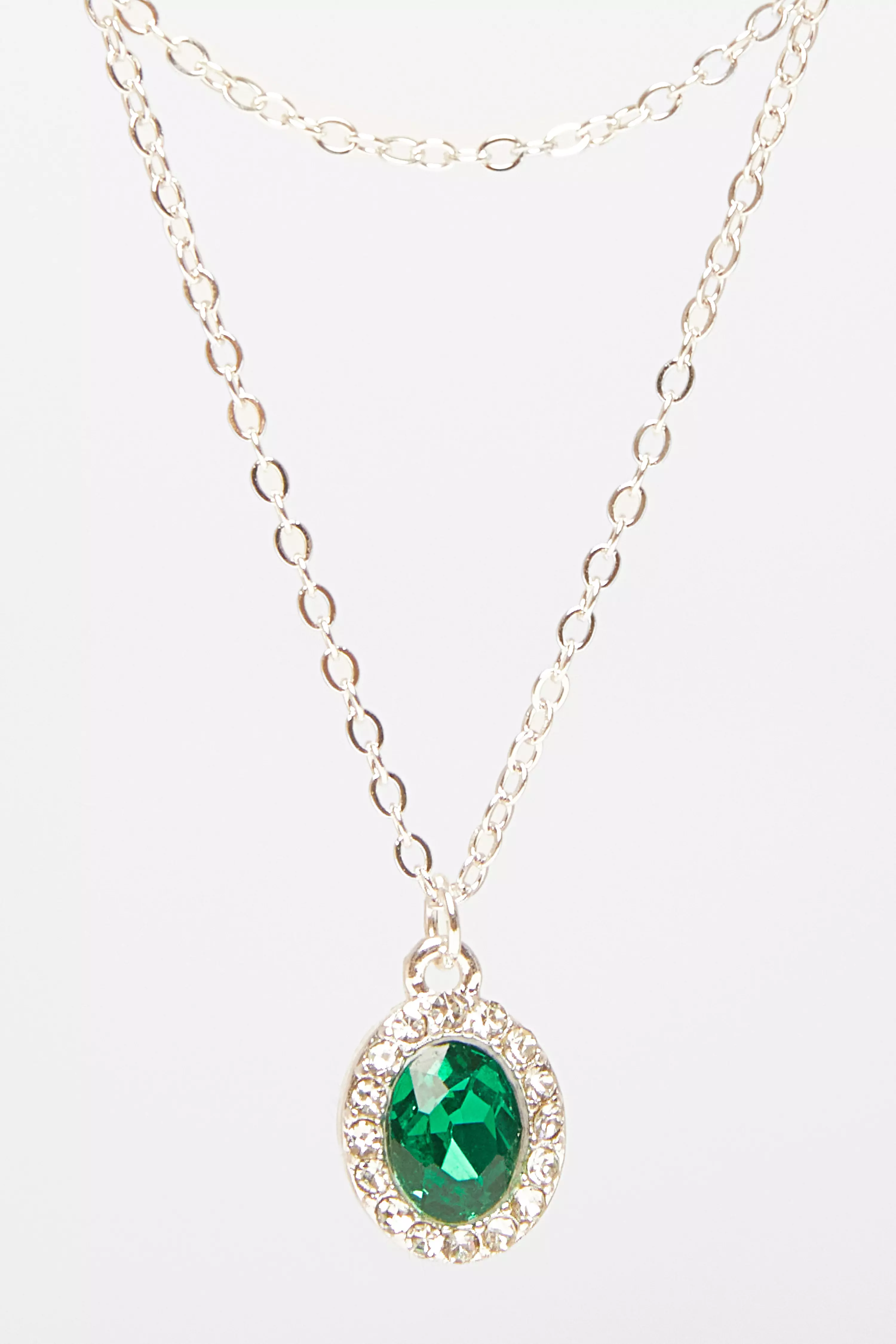 Green Diamante Jewel Layered Necklace 
