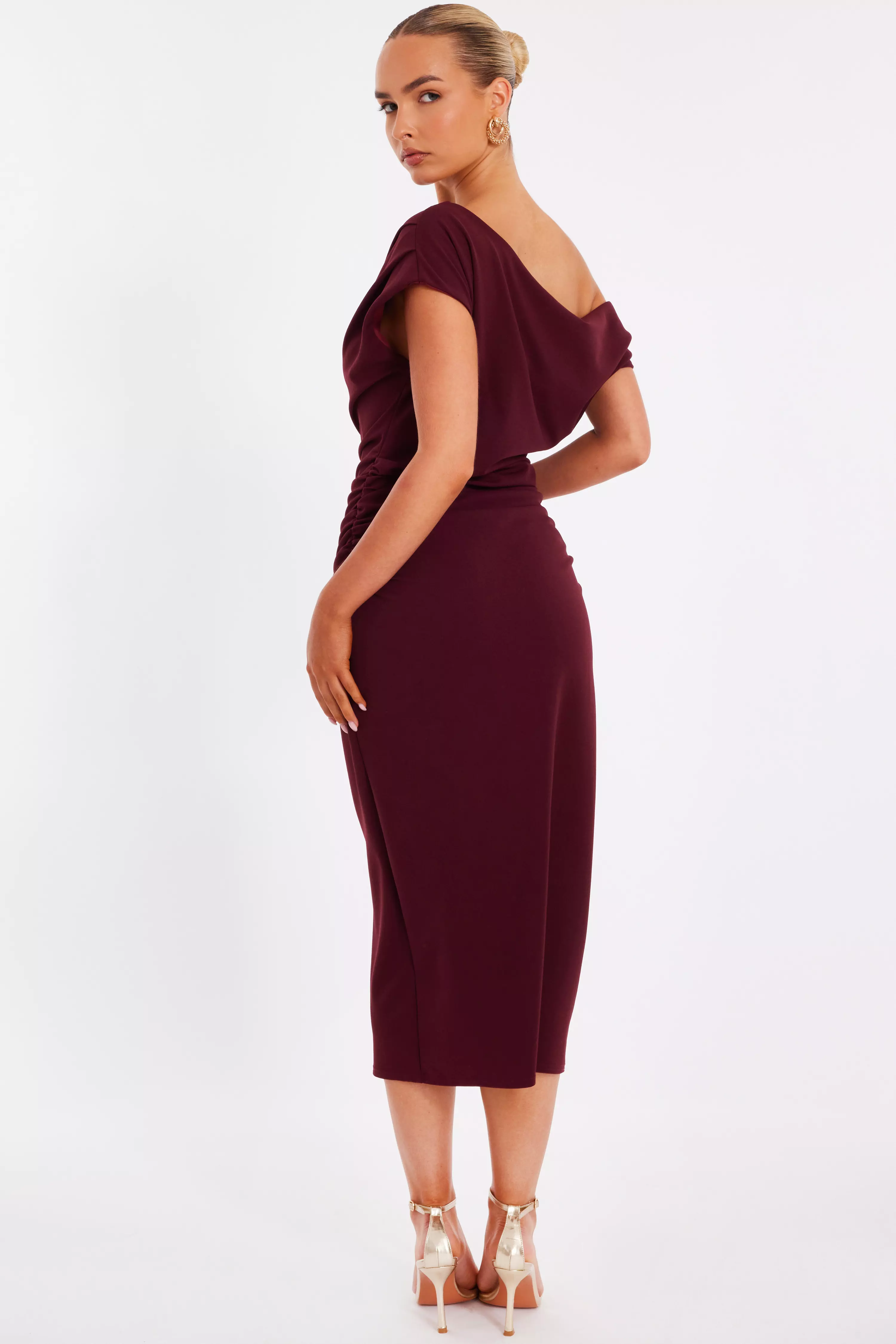 Dark Red Drop Shoulder Midi Dress