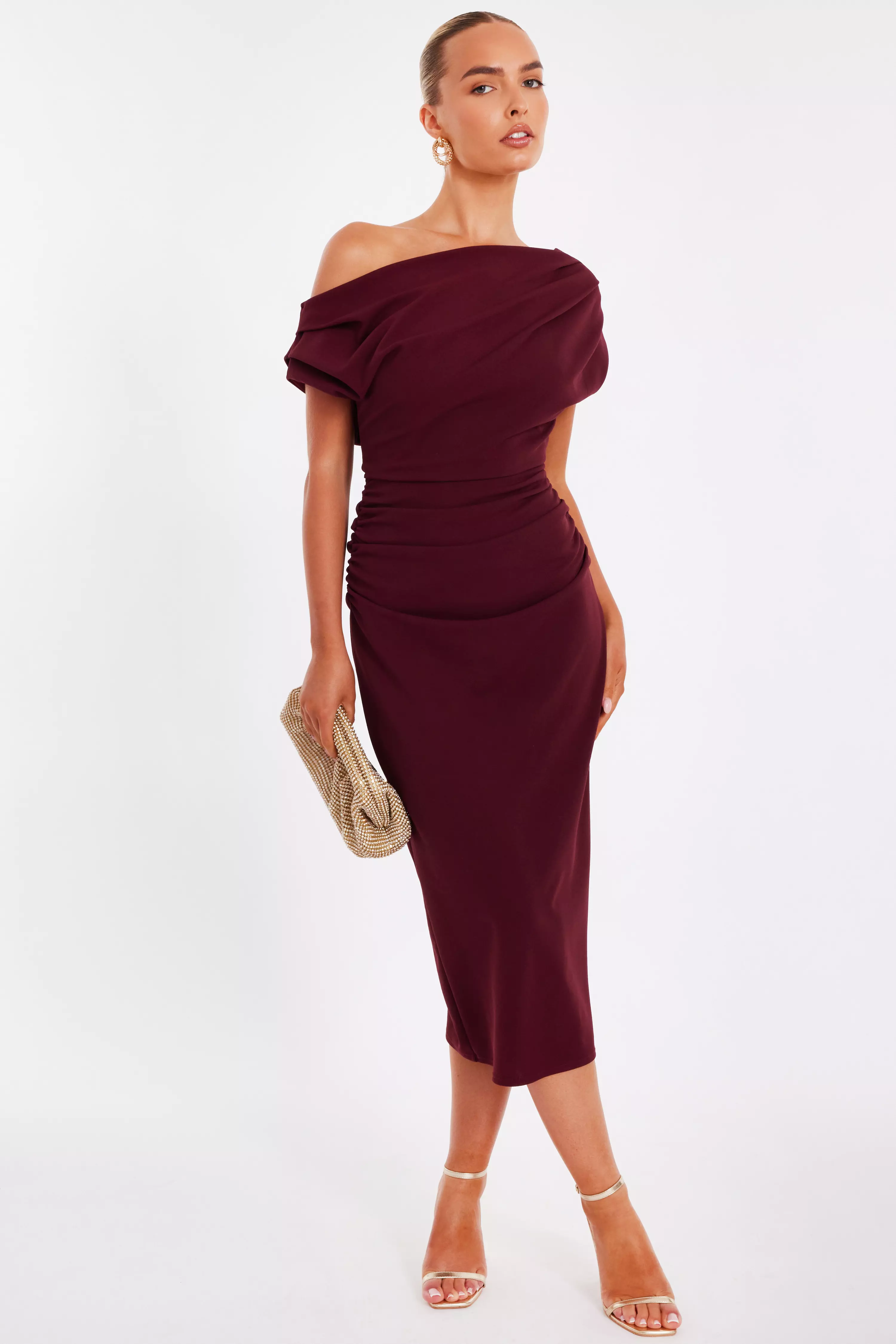 Dark Red Drop Shoulder Midi Dress