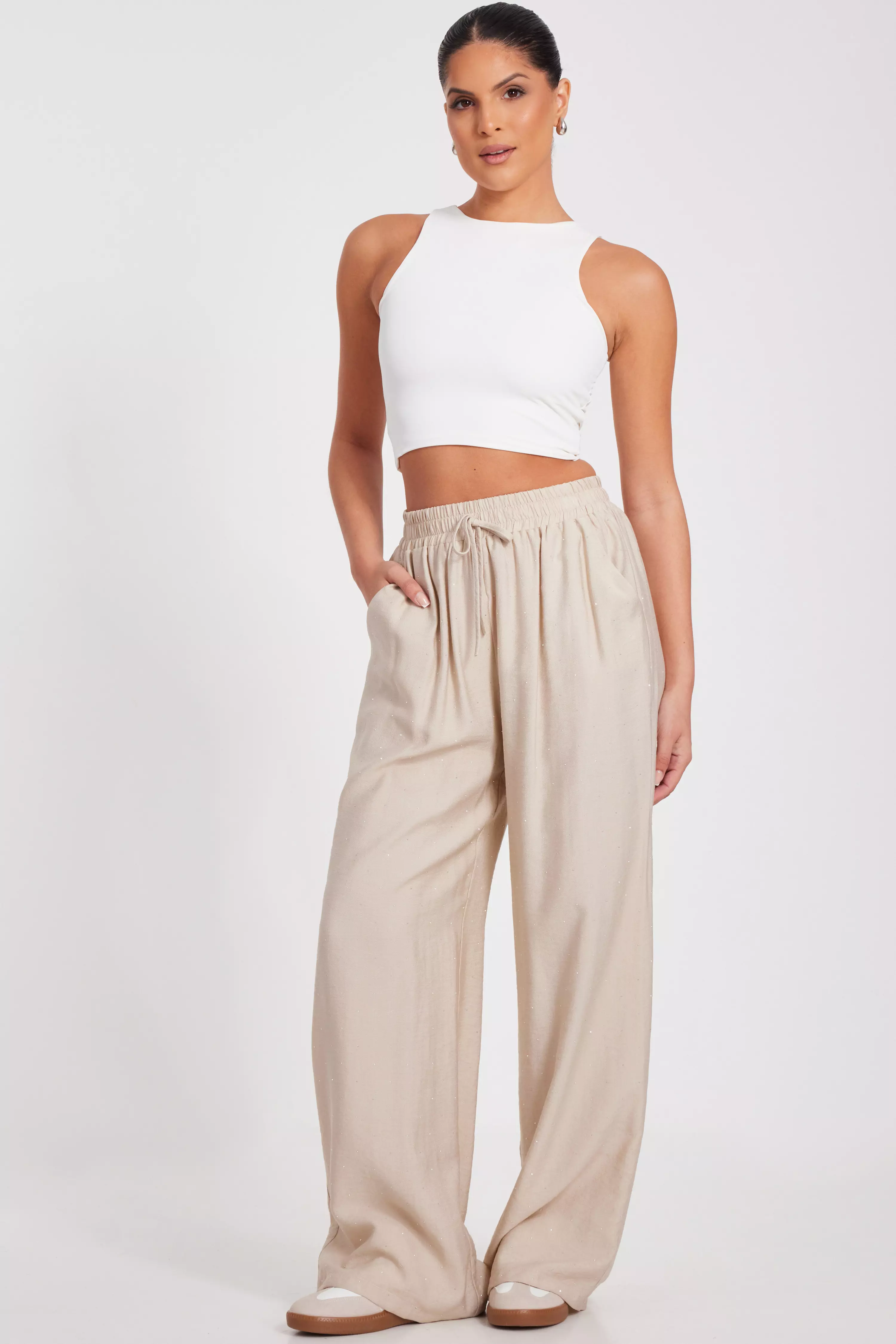 Stone Diamante Palazzo Trousers