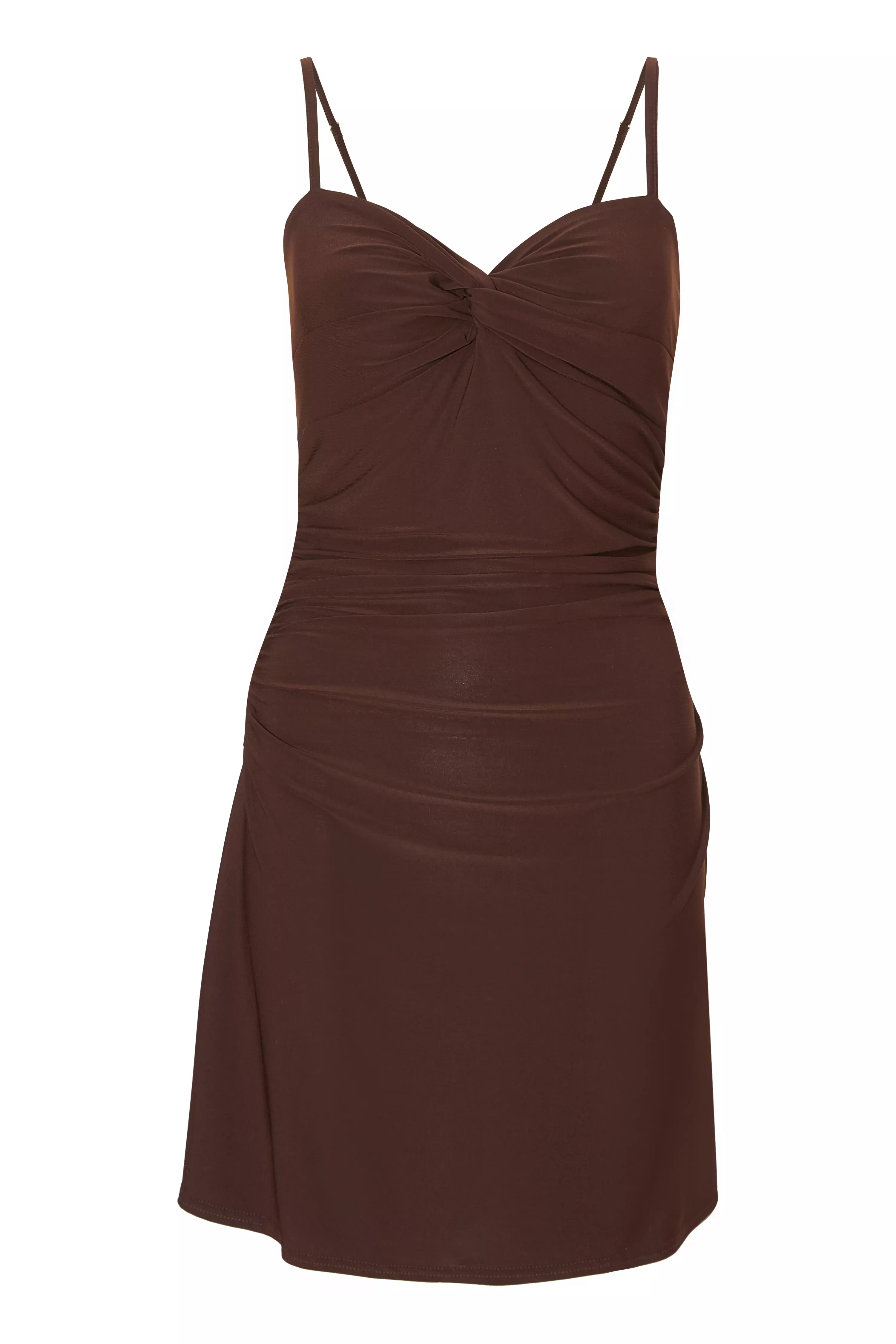 Brown Knot Front Mini Dress