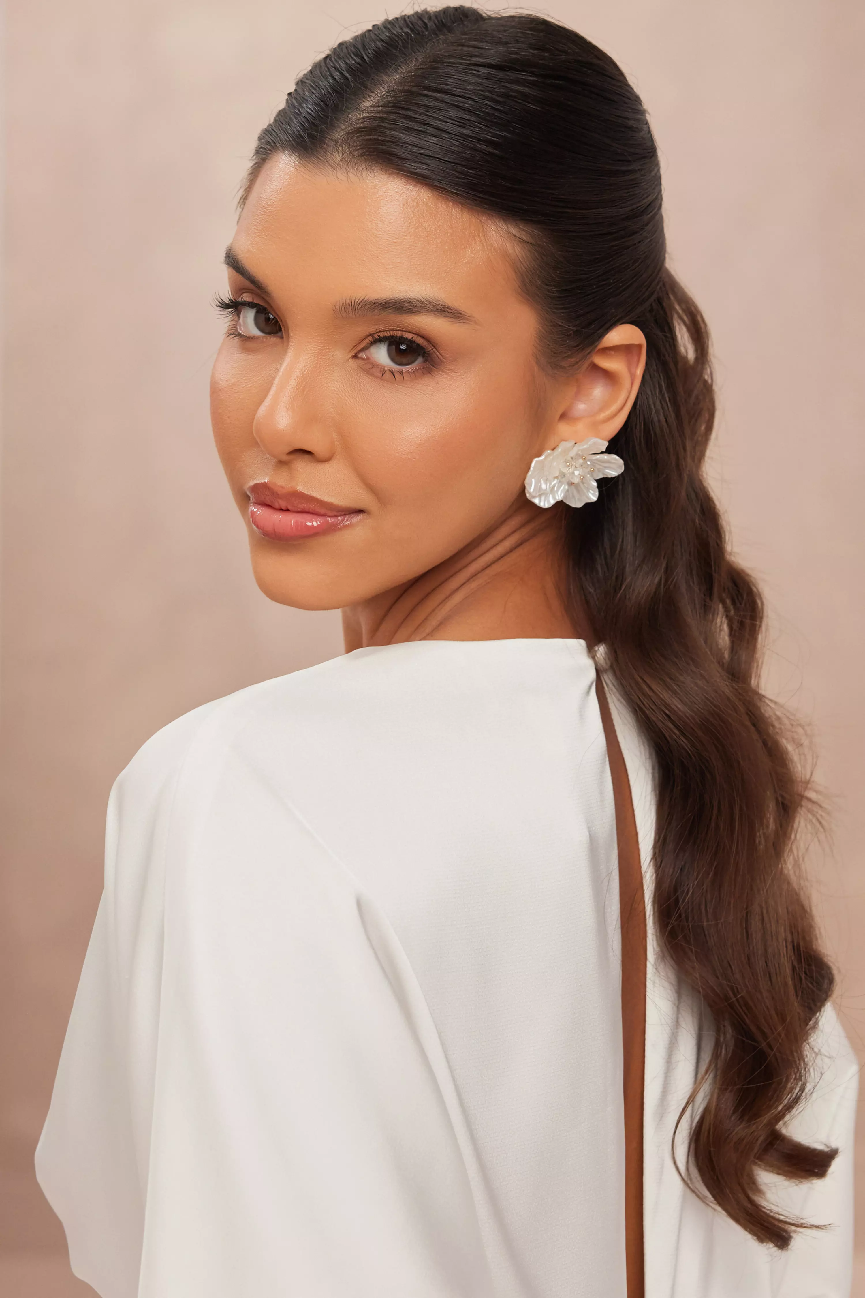 White Floral Stud Earrings