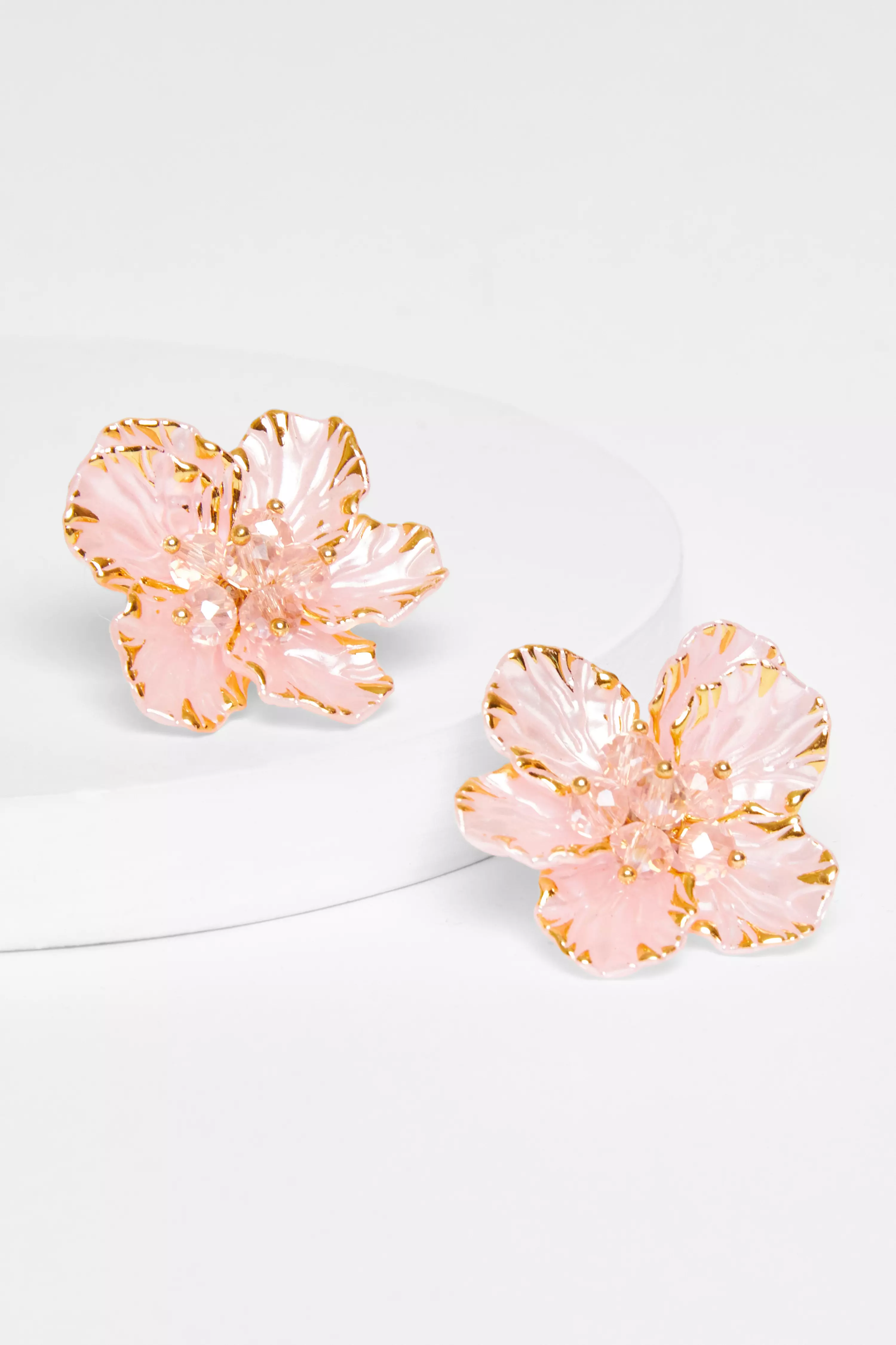 Pink Floral Stud Earrings