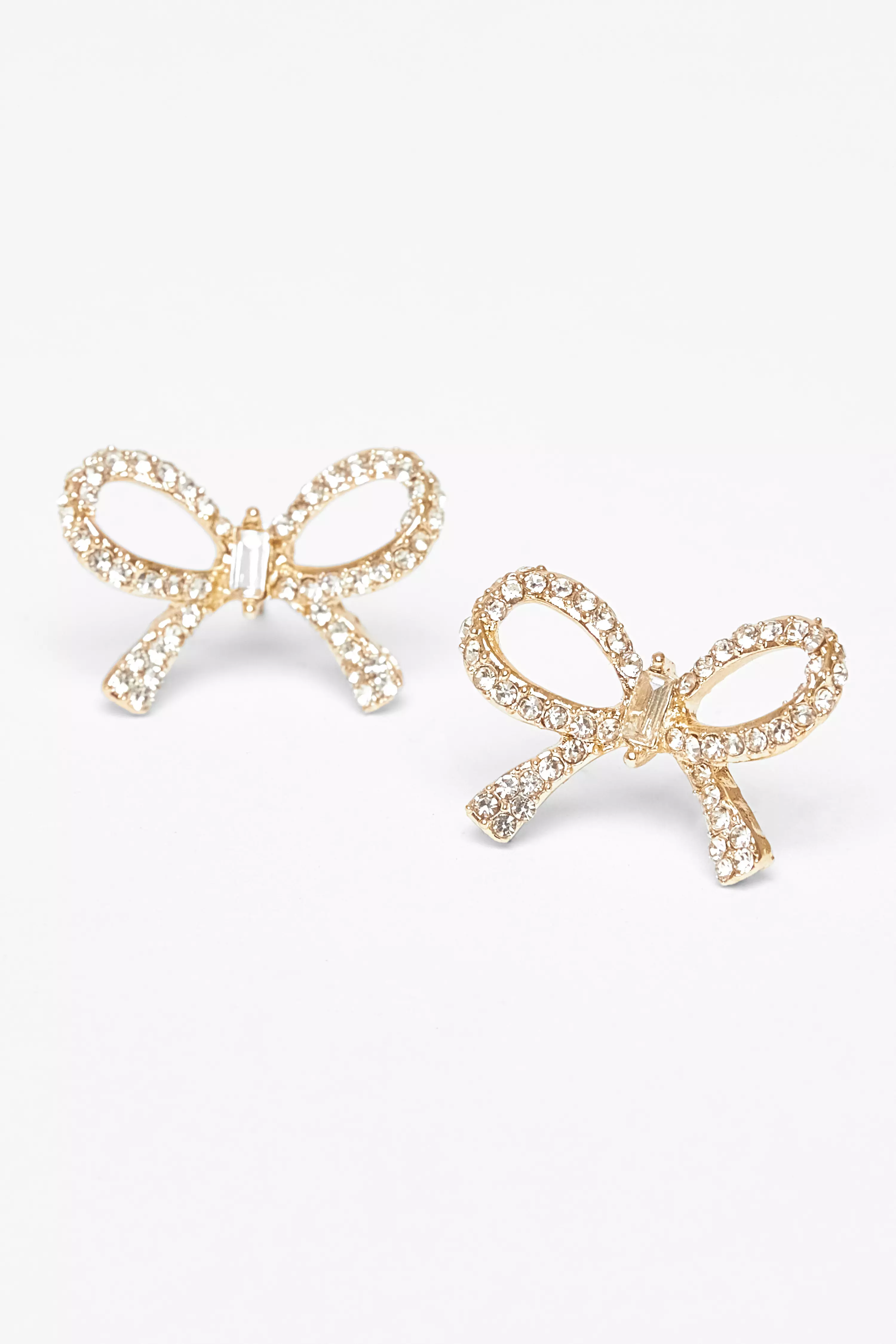 Gold Diamante Bow Stud Earrings