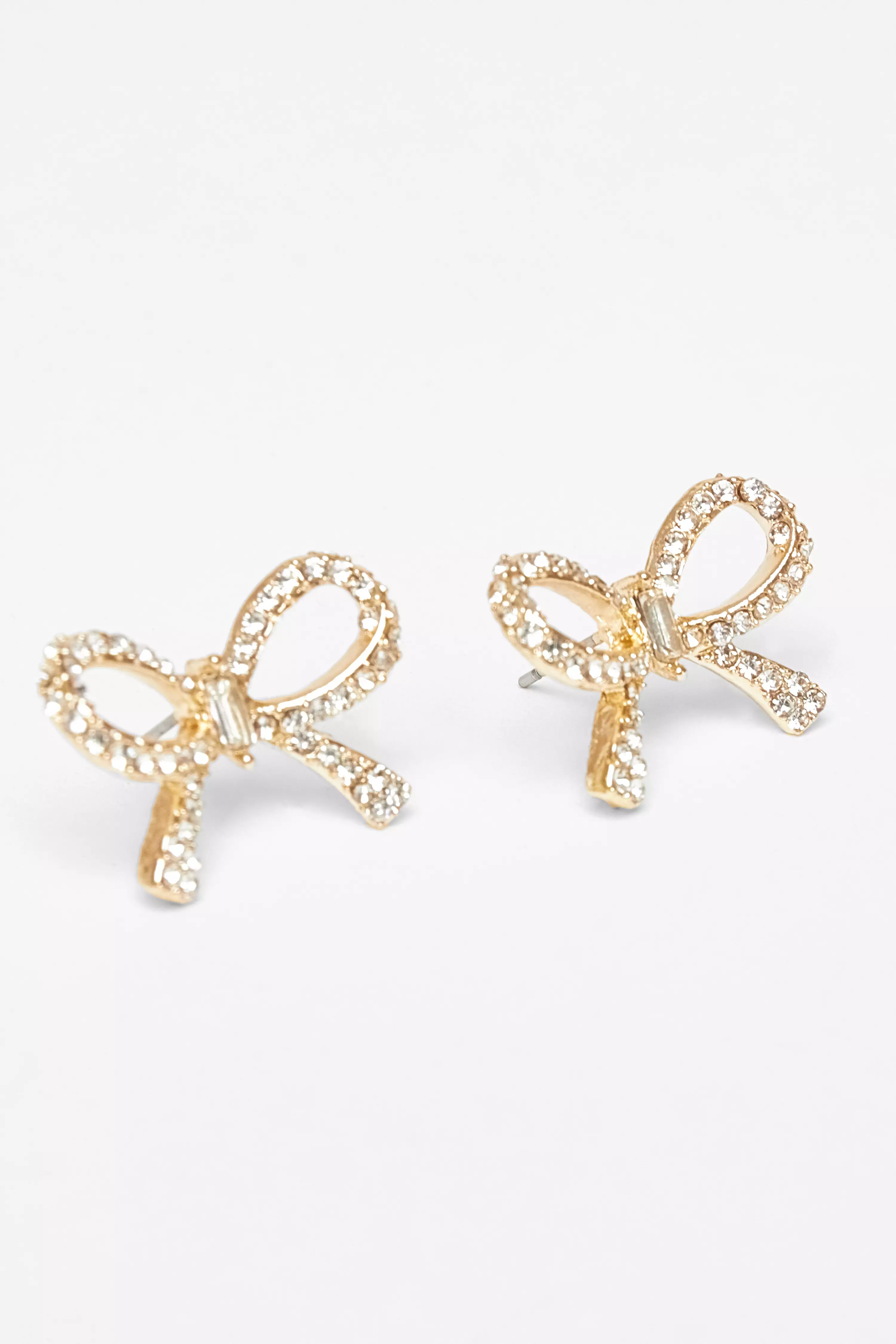 Gold Diamante Bow Stud Earrings