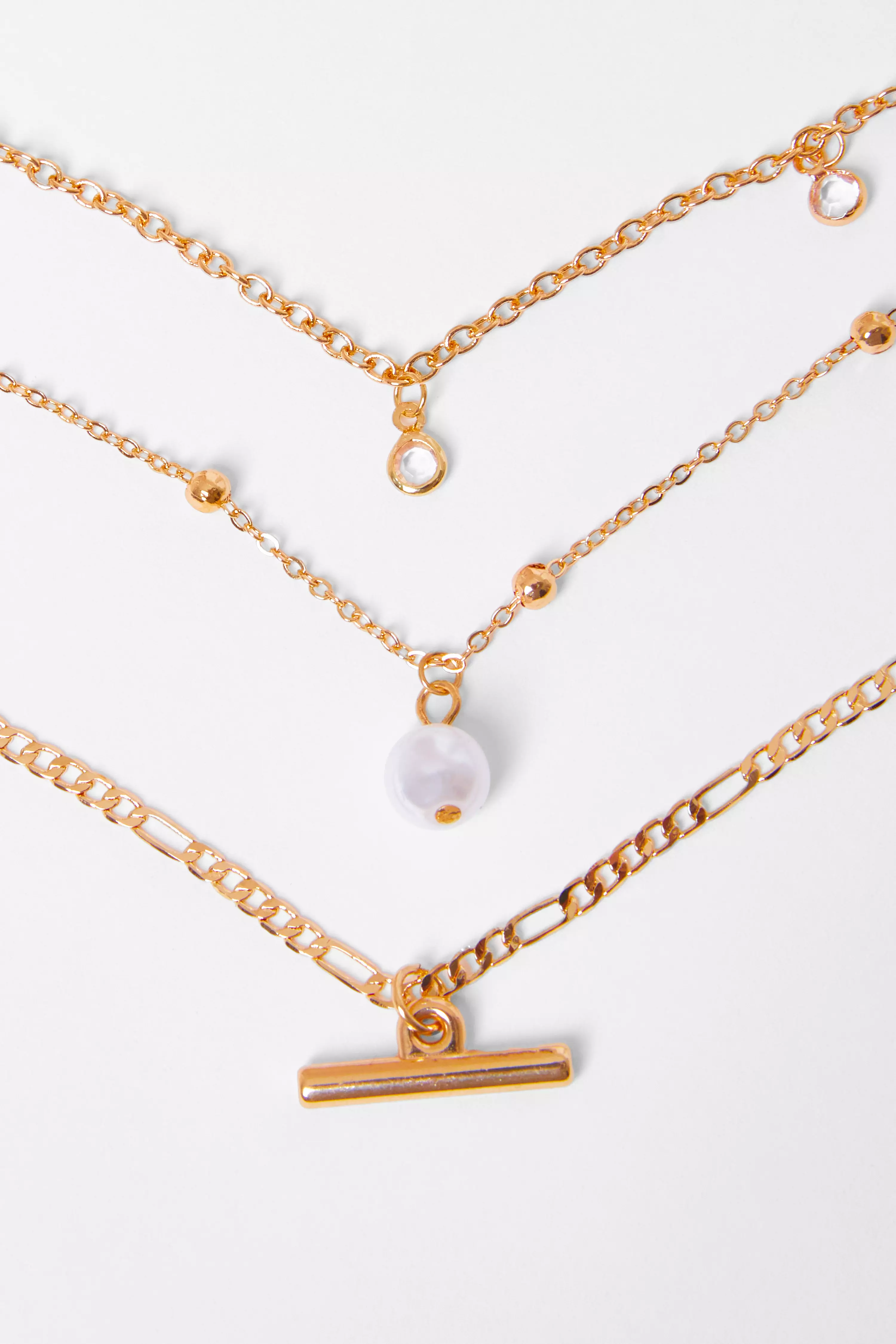 Gold Pearl Layered Necklace 