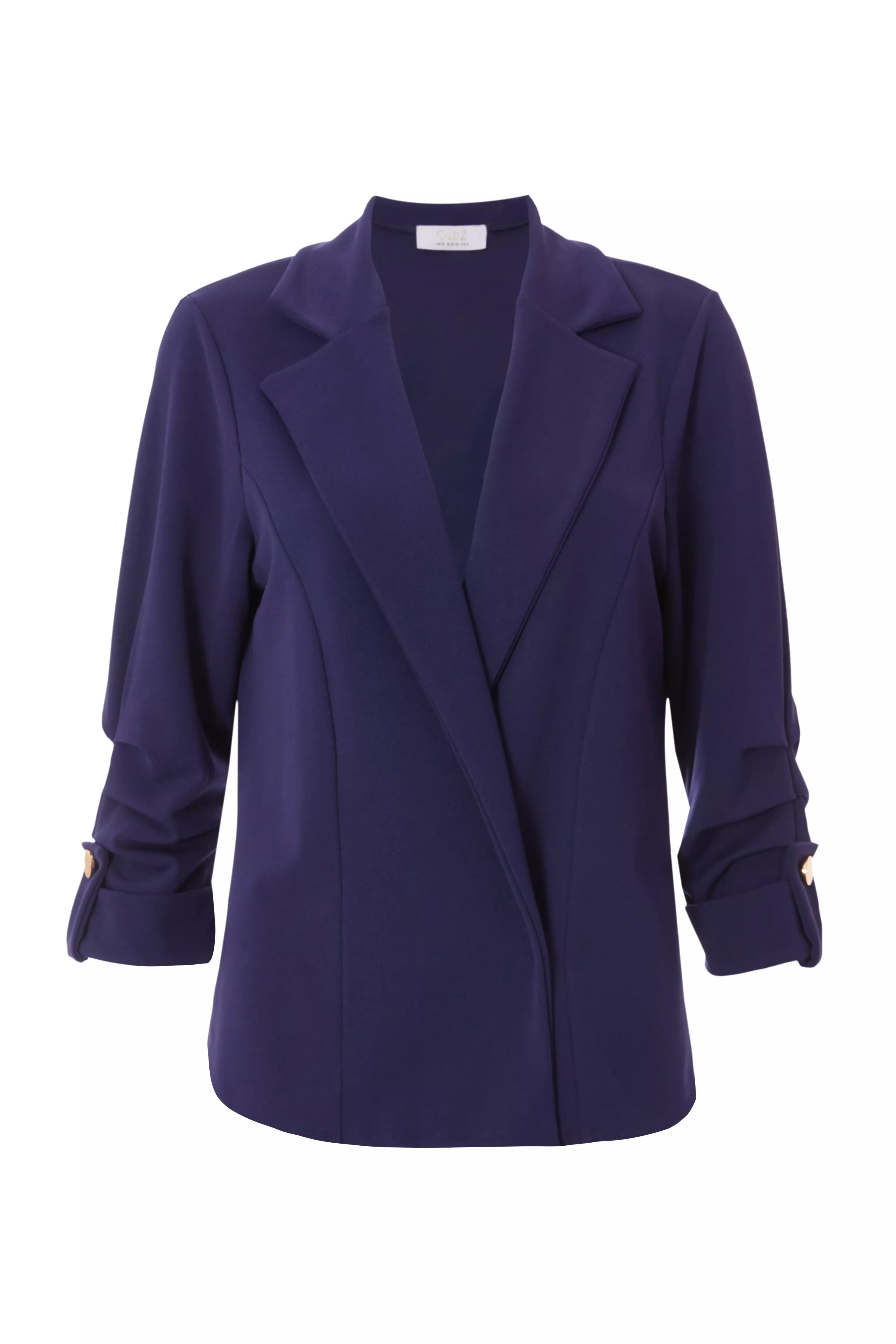 Petite Navy Ruched Sleeve Blazer