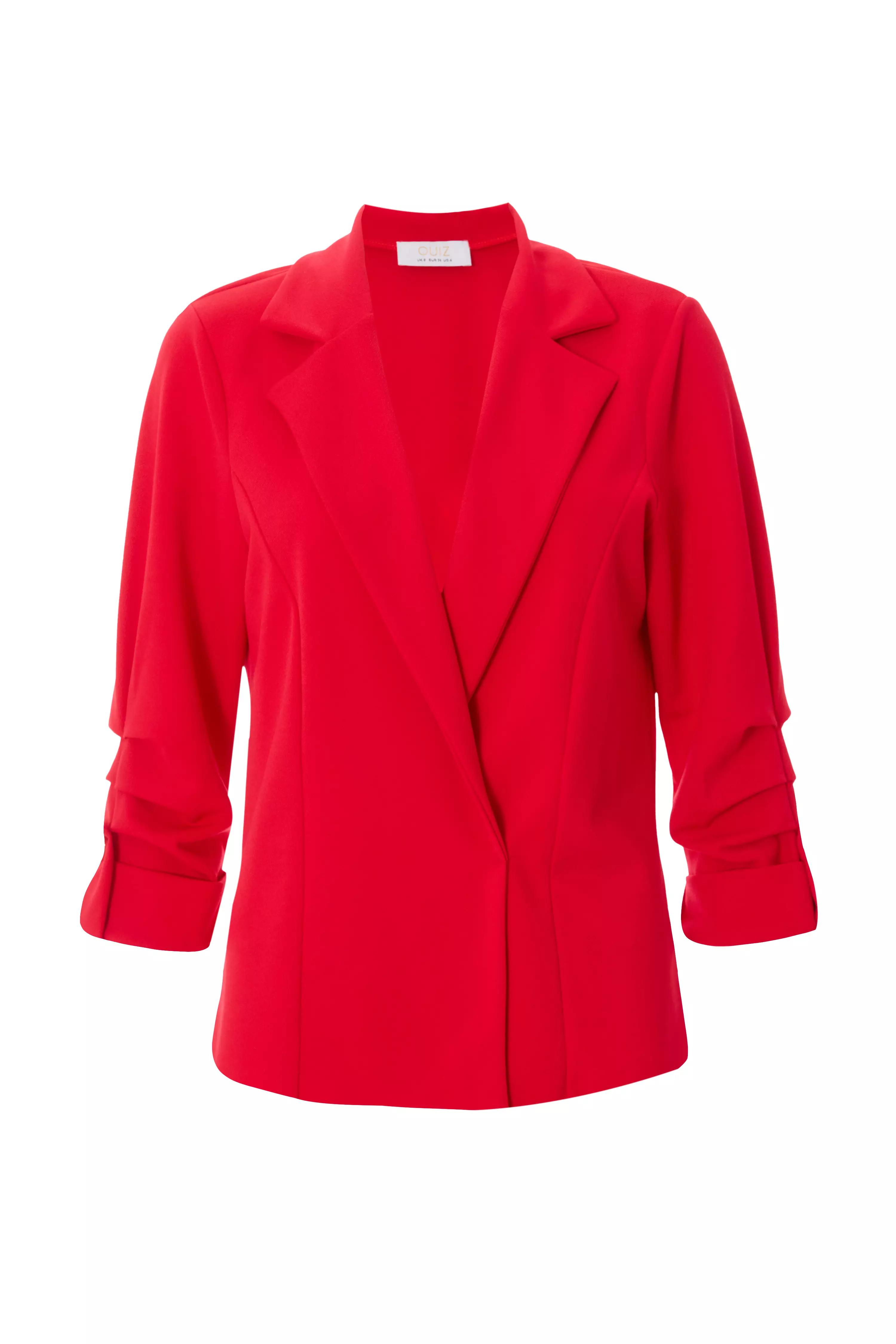 Petite Red Ruched Sleeve Blazer