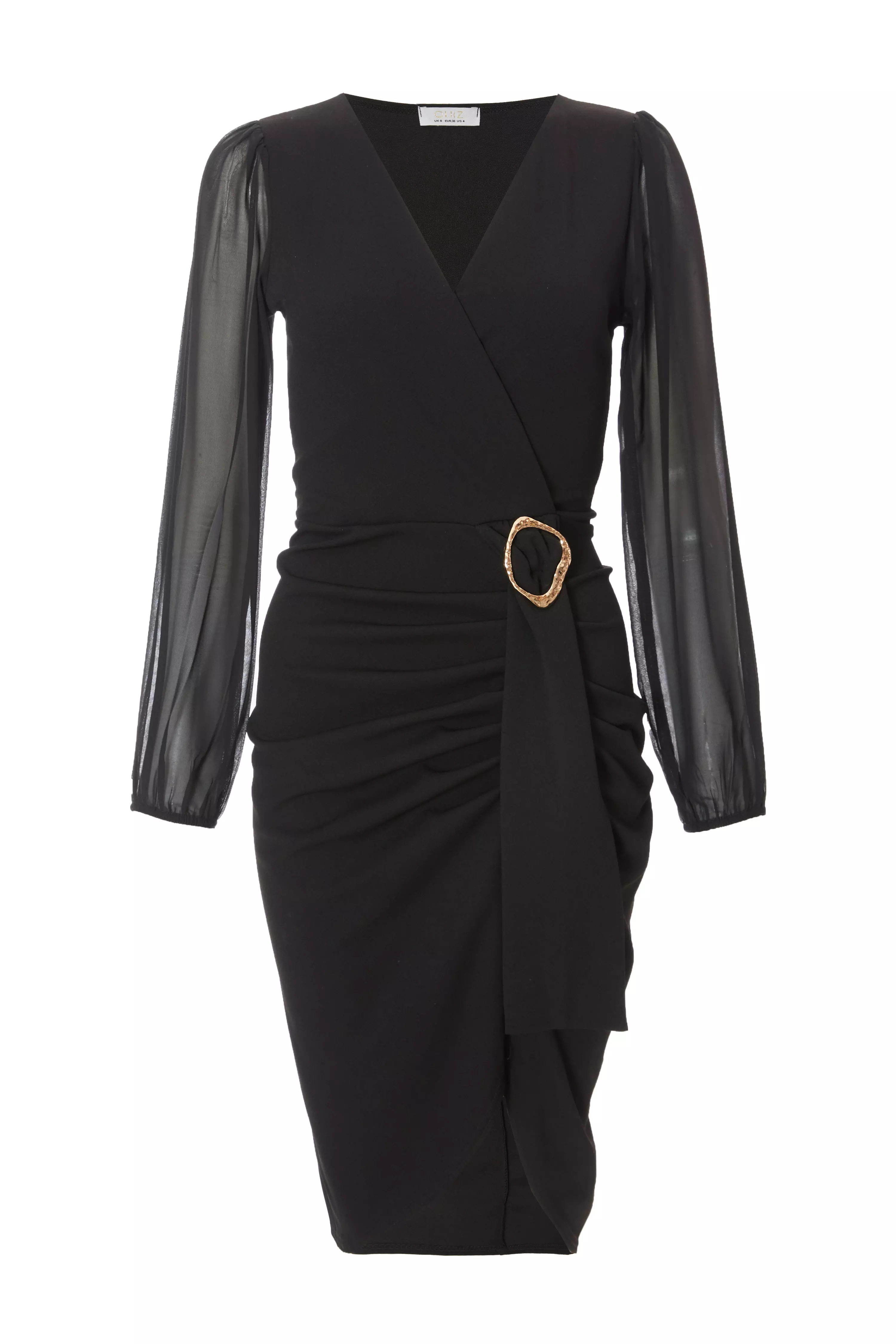 Petite Black Buckle Midi Dress