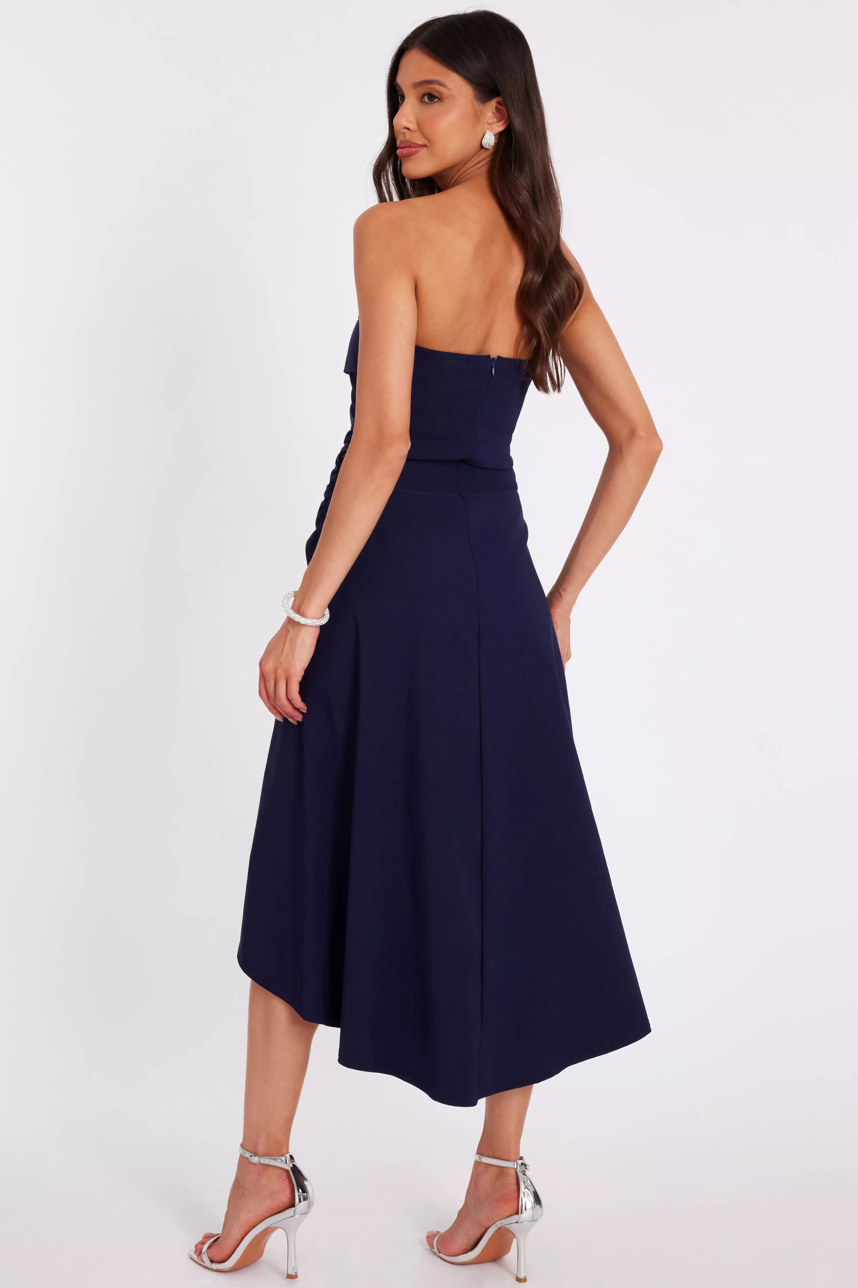 Navy Bandeau Midi Dress