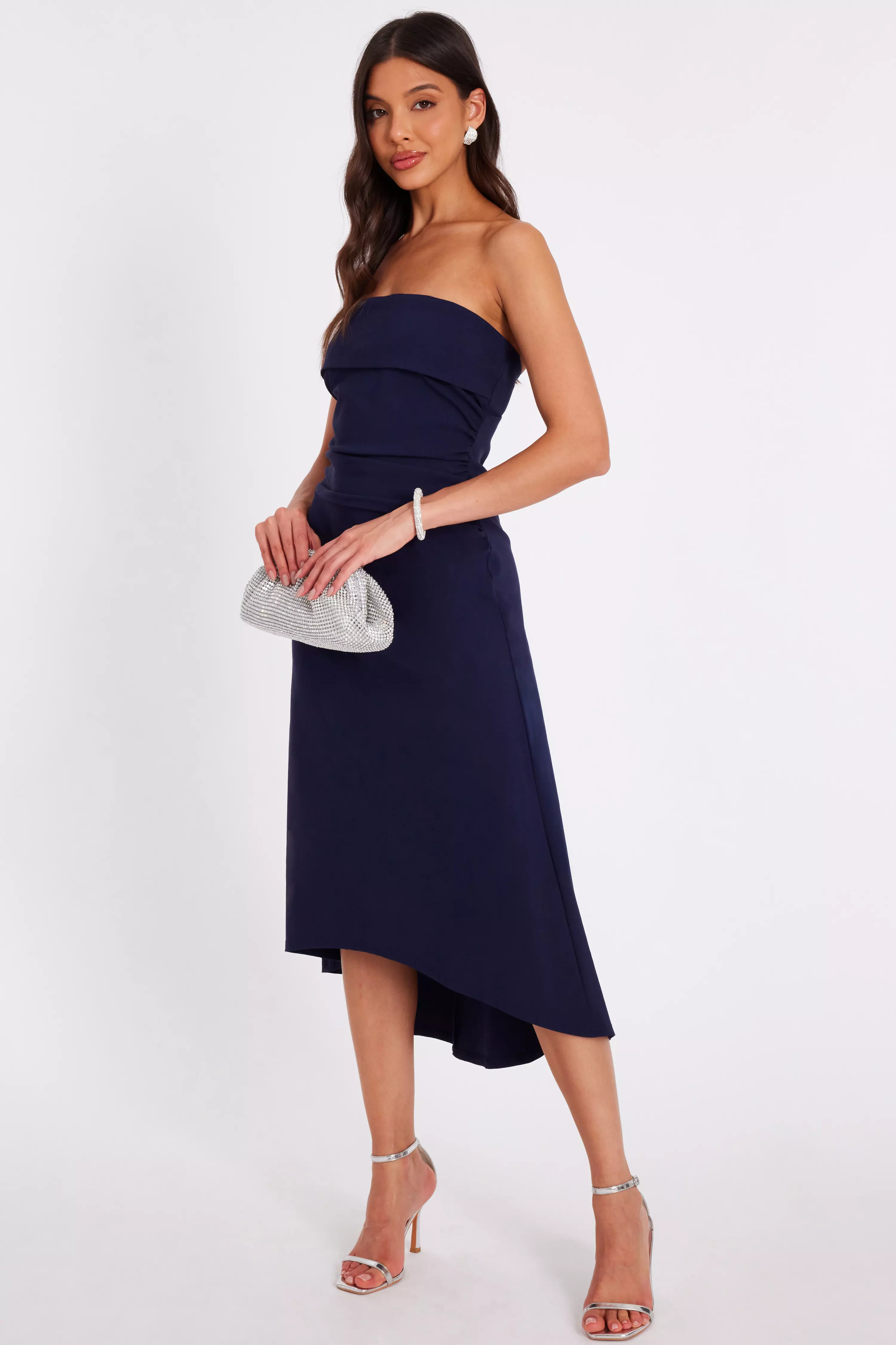 Navy Bandeau Midi Dress