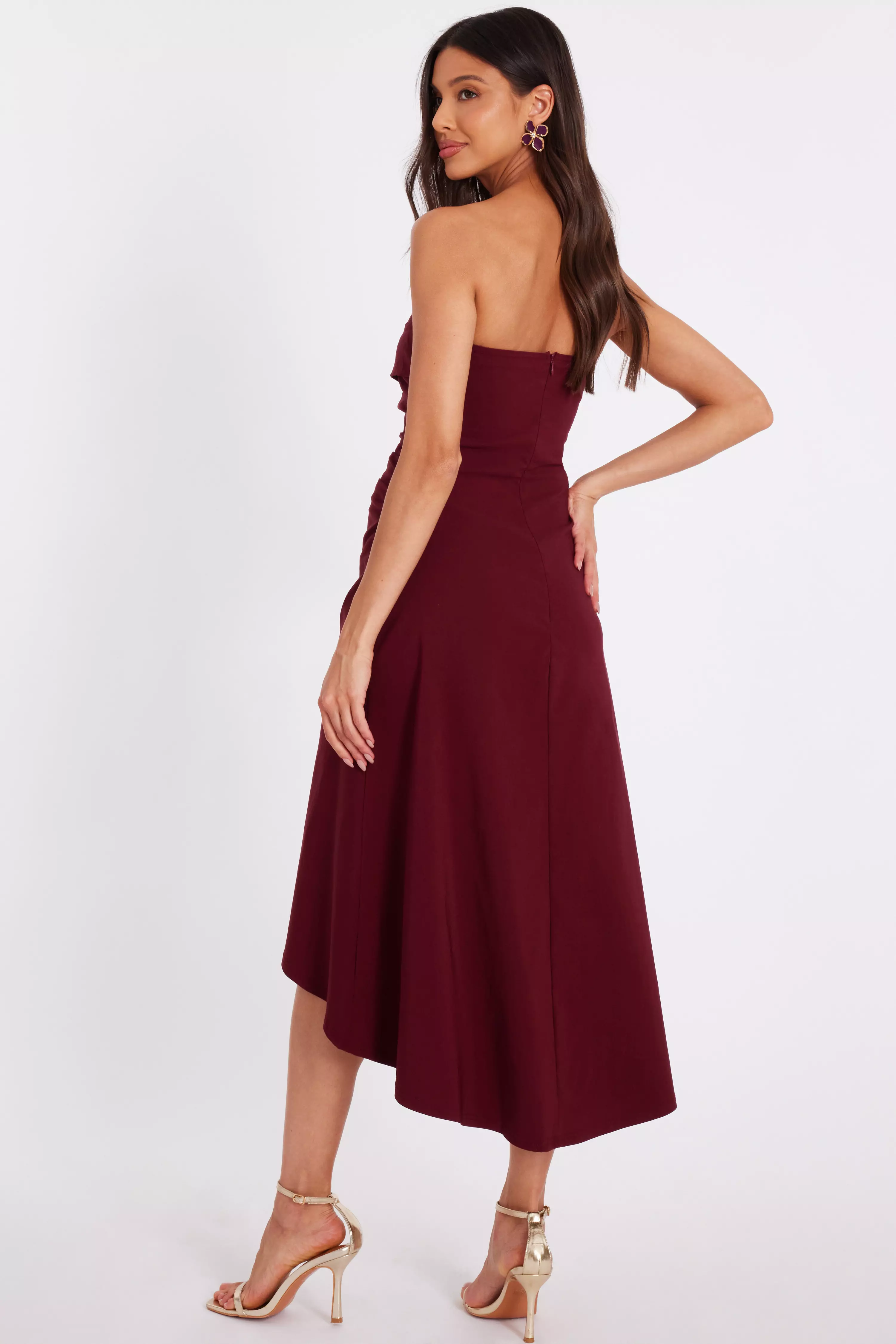 Dark Red Bandeau Midi Dress