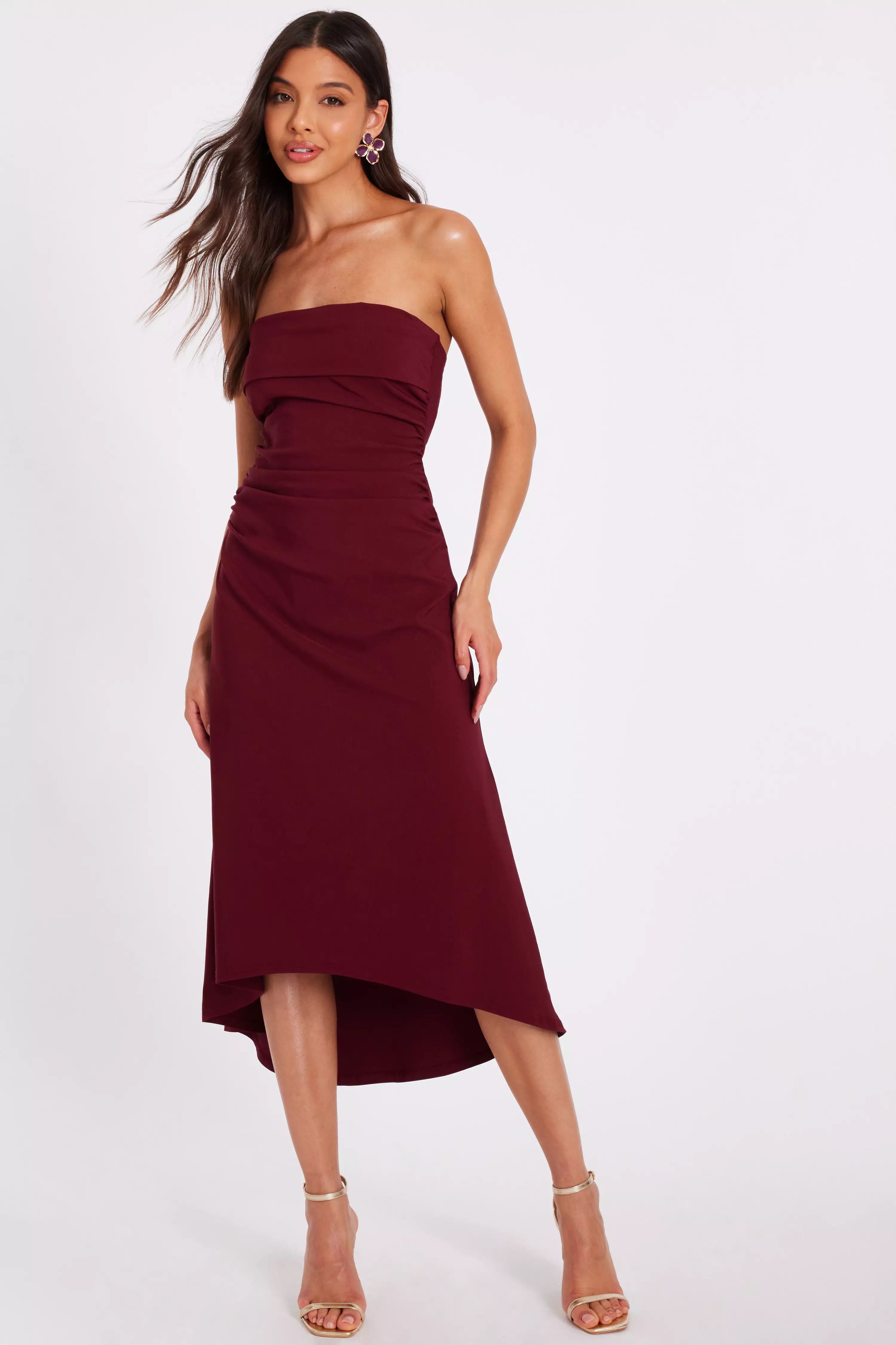 Dark Red Bandeau Midi Dress