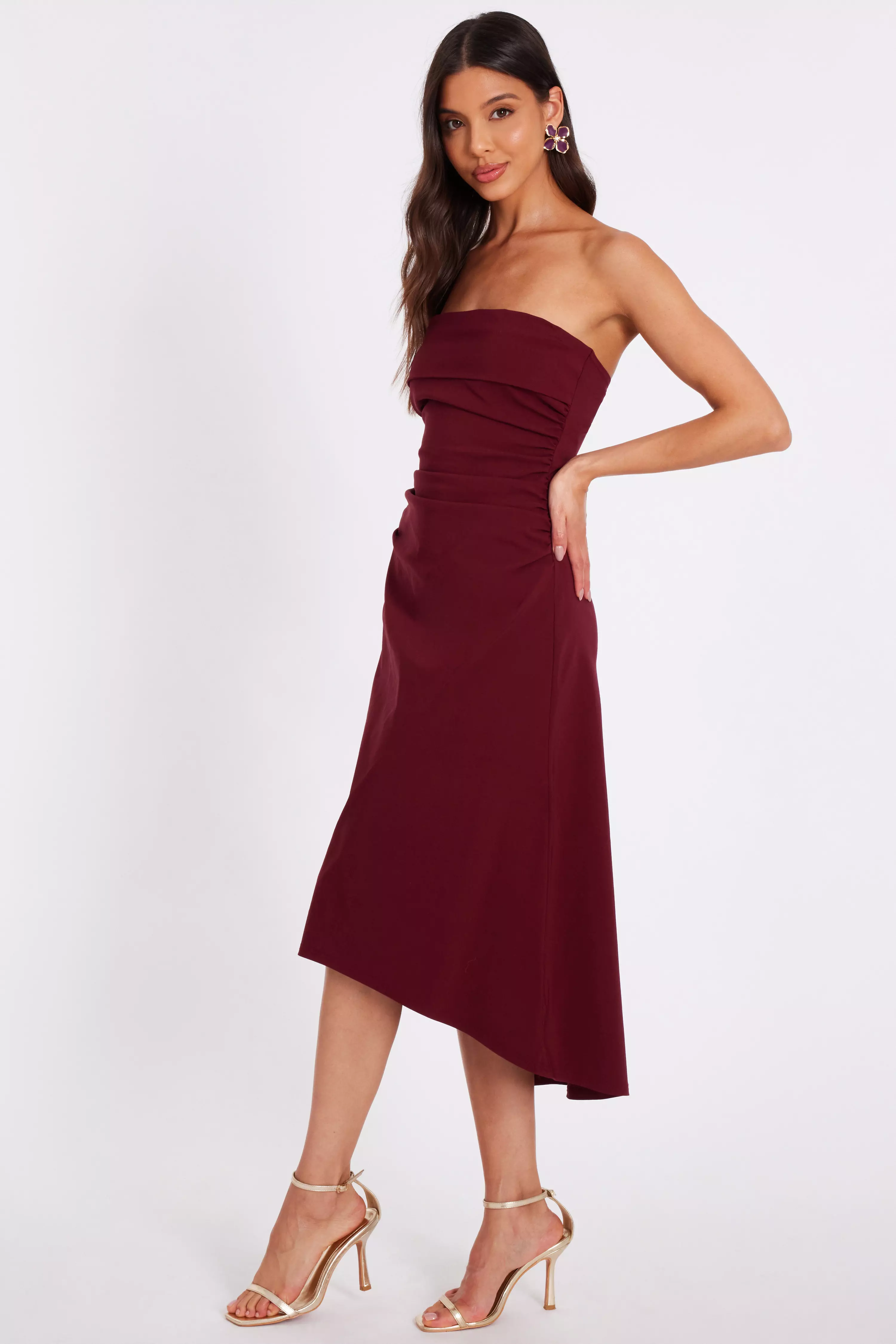 Dark Red Bandeau Midi Dress
