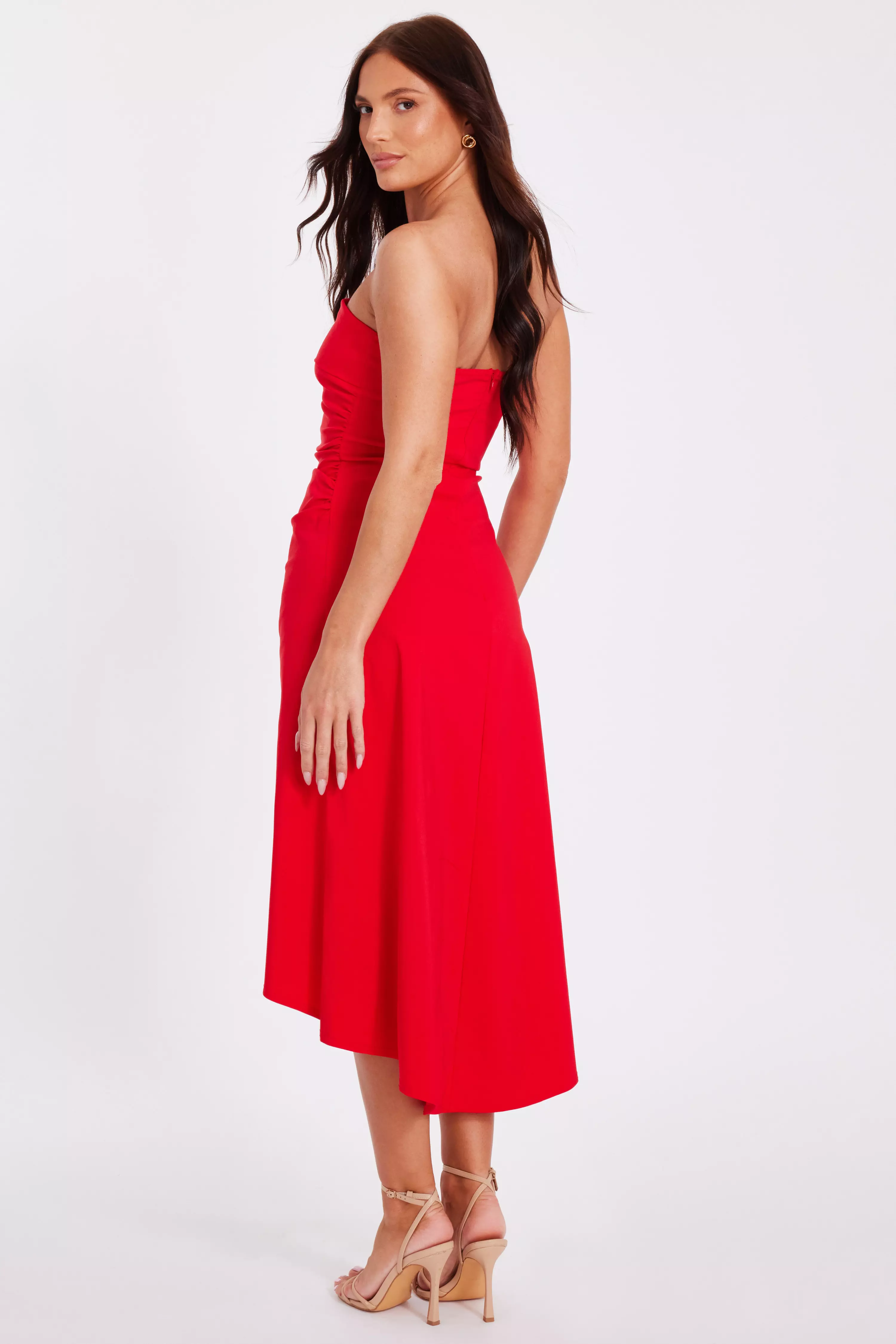 Red Bandeau Midi Dress