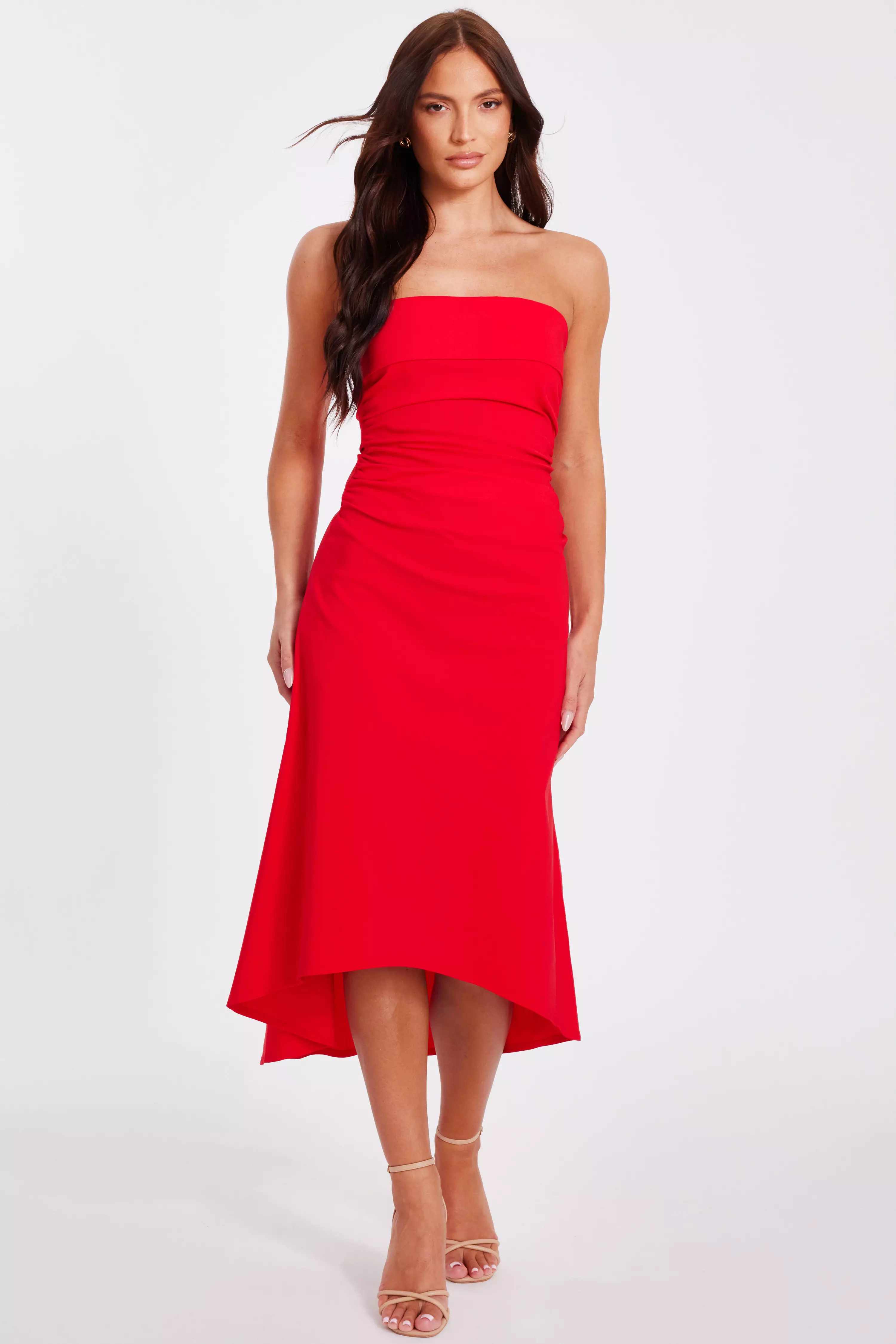 Red Bandeau Midi Dress