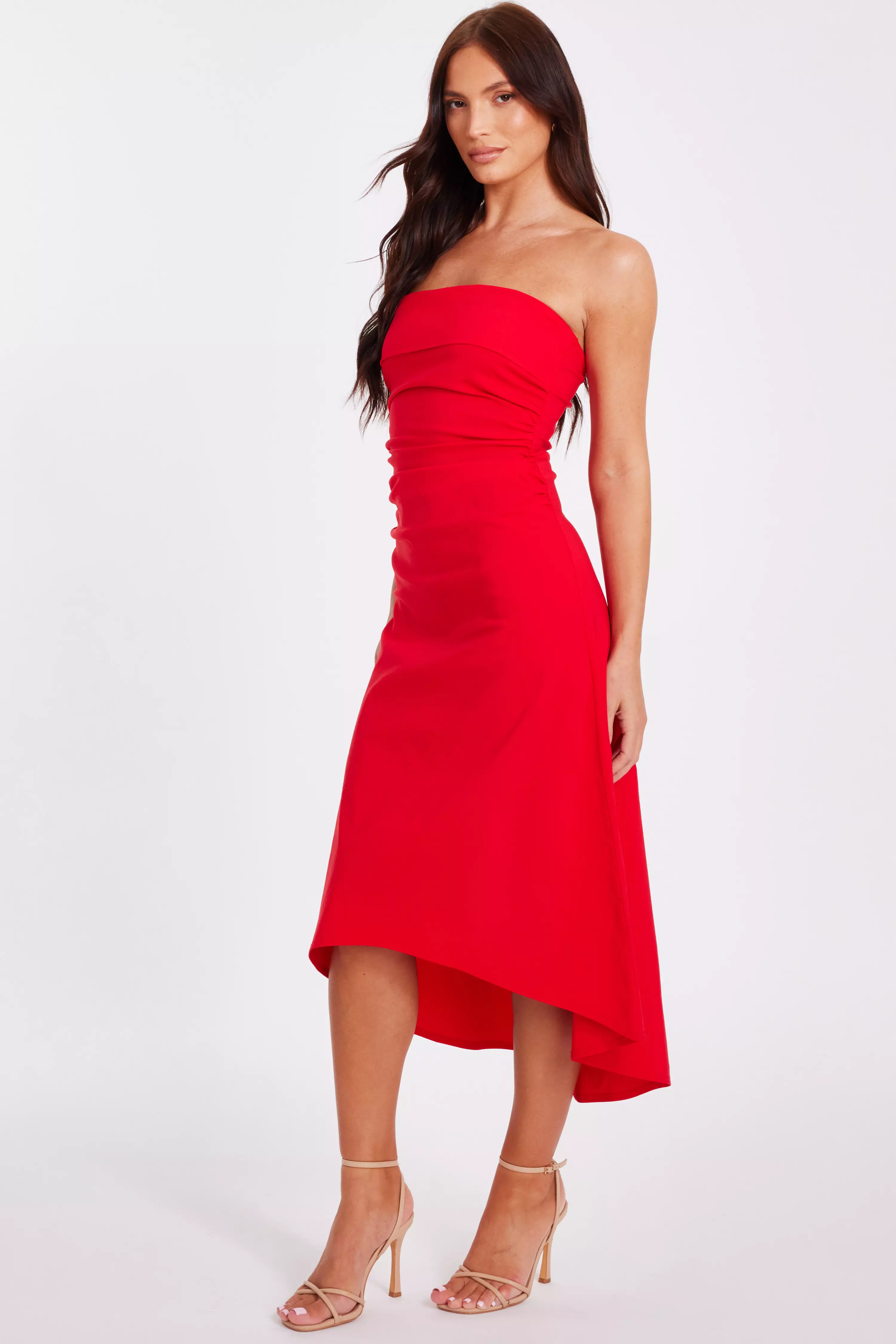 Red Bandeau Midi Dress