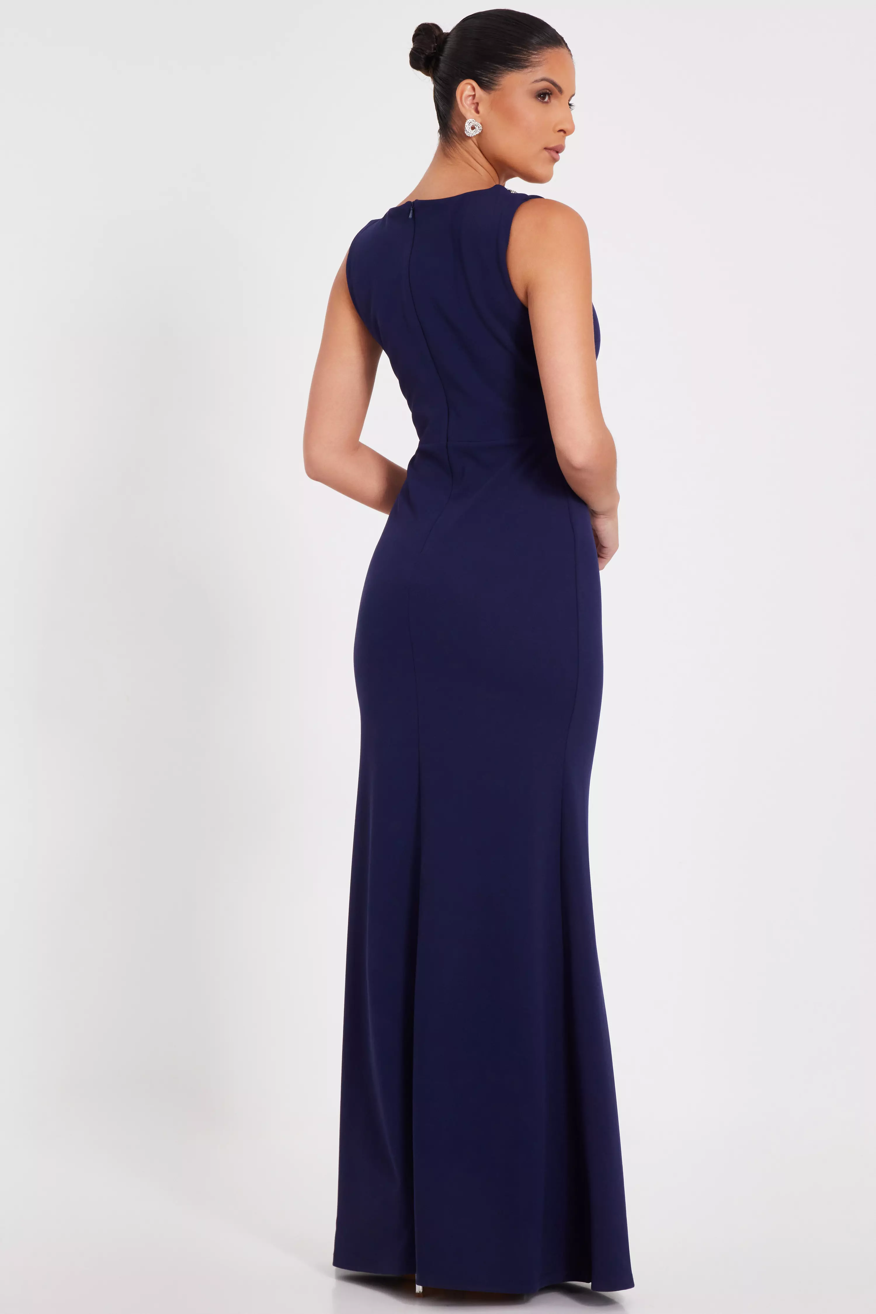 Navy Diamante Trim Maxi Dress
