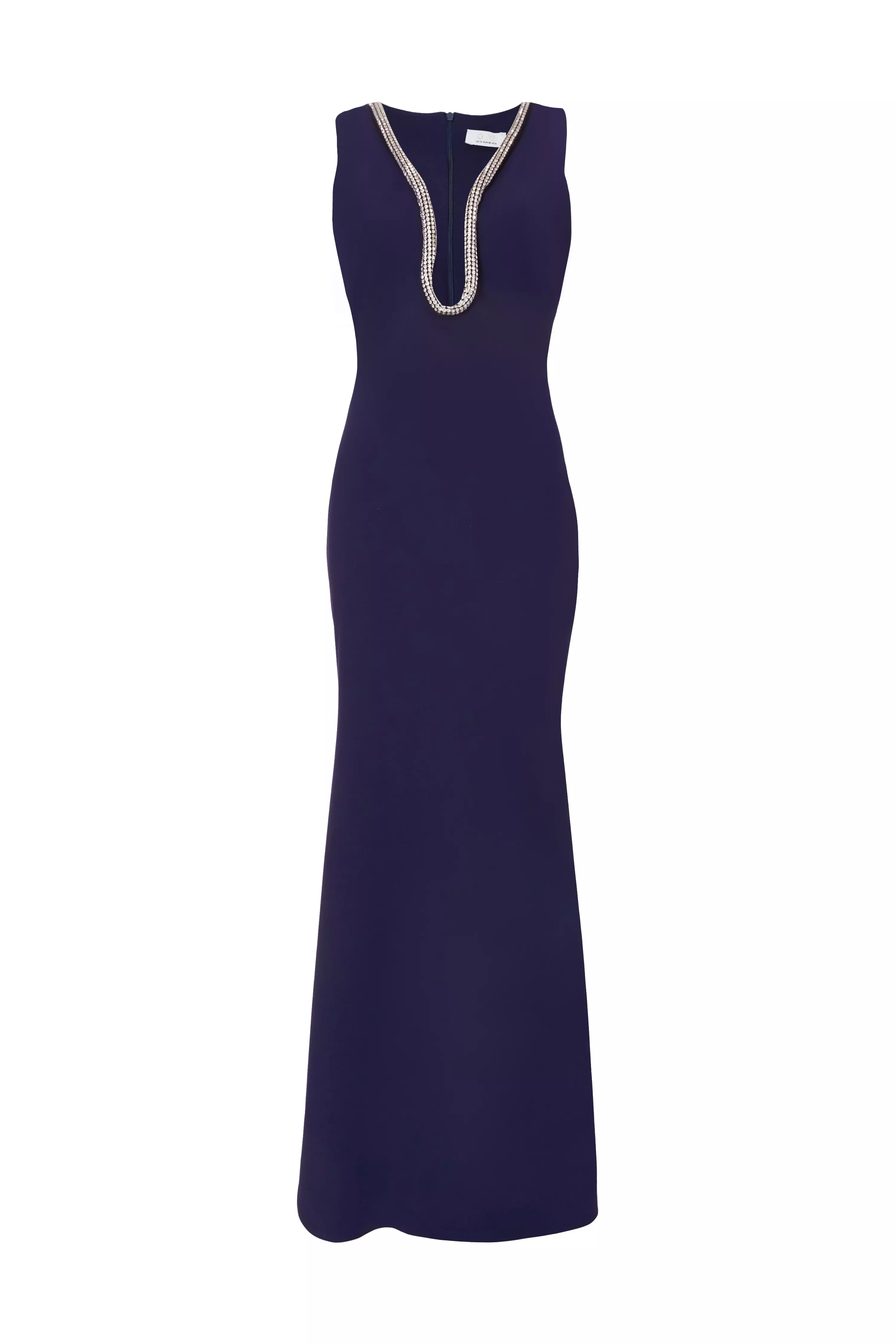 Navy Diamante Trim Maxi Dress
