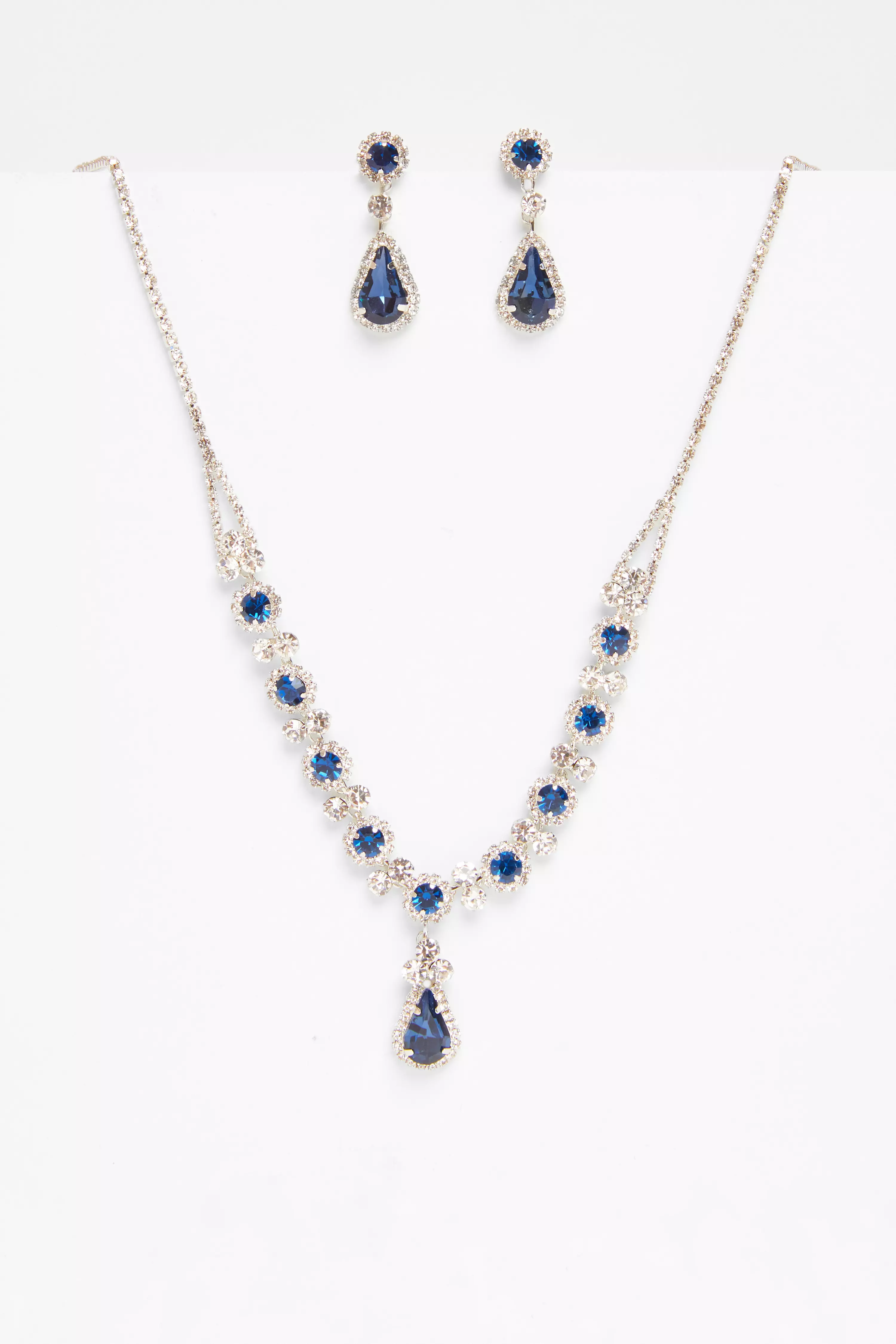 Navy Diamante Tear Drop Set