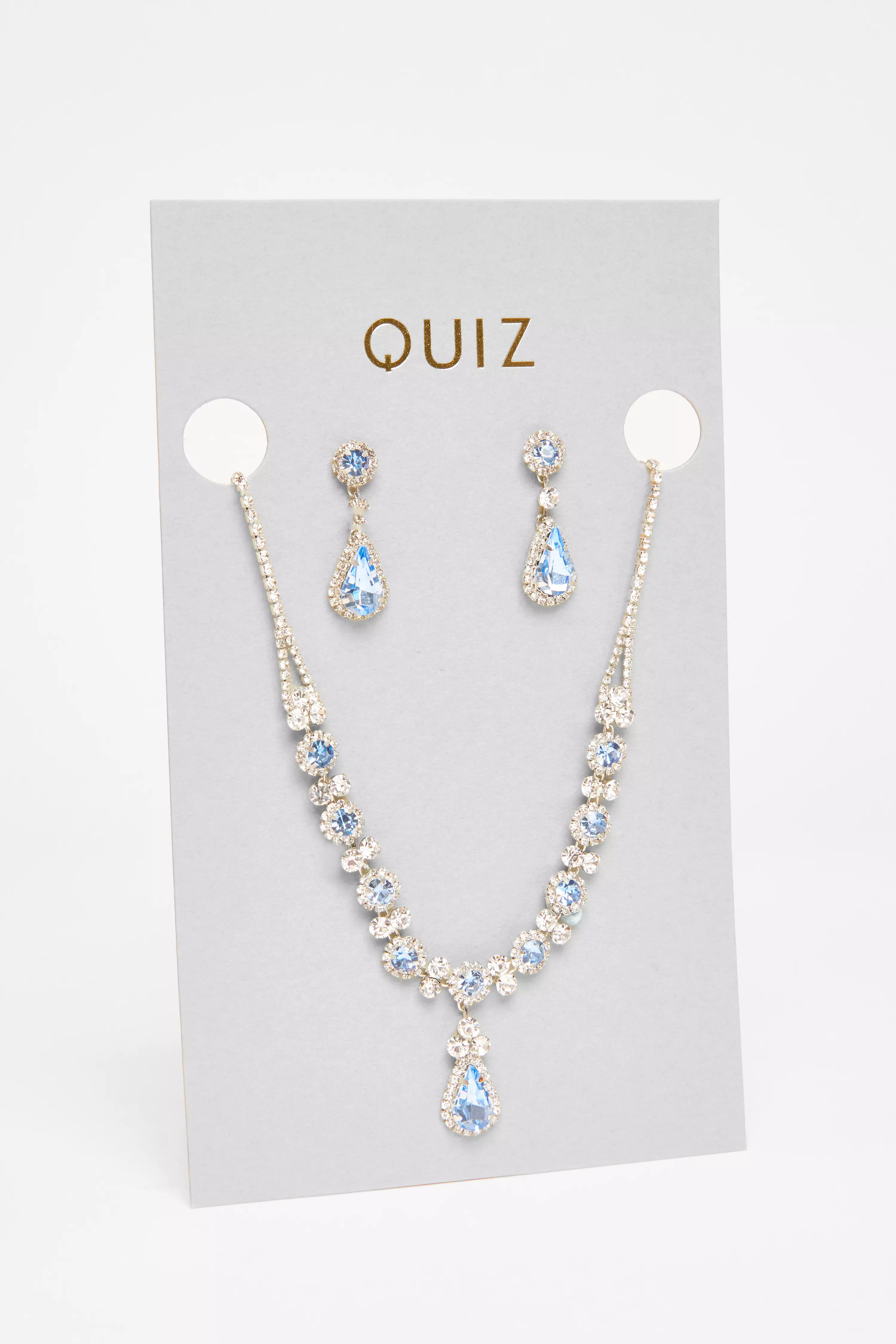 Pale Blue Diamante Tear Drop Set